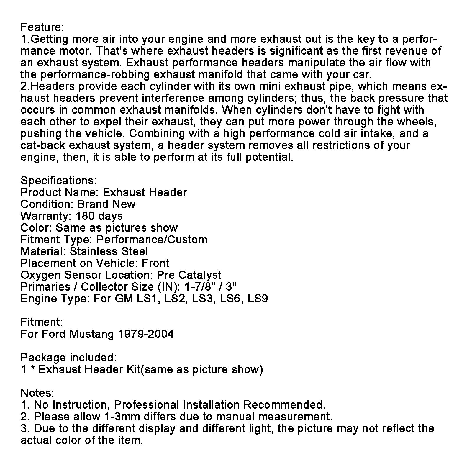 Hlavičky potrubia z nehrdzavejúcej ocele Výfuk Ford Mustang 3.8L 1979-2004