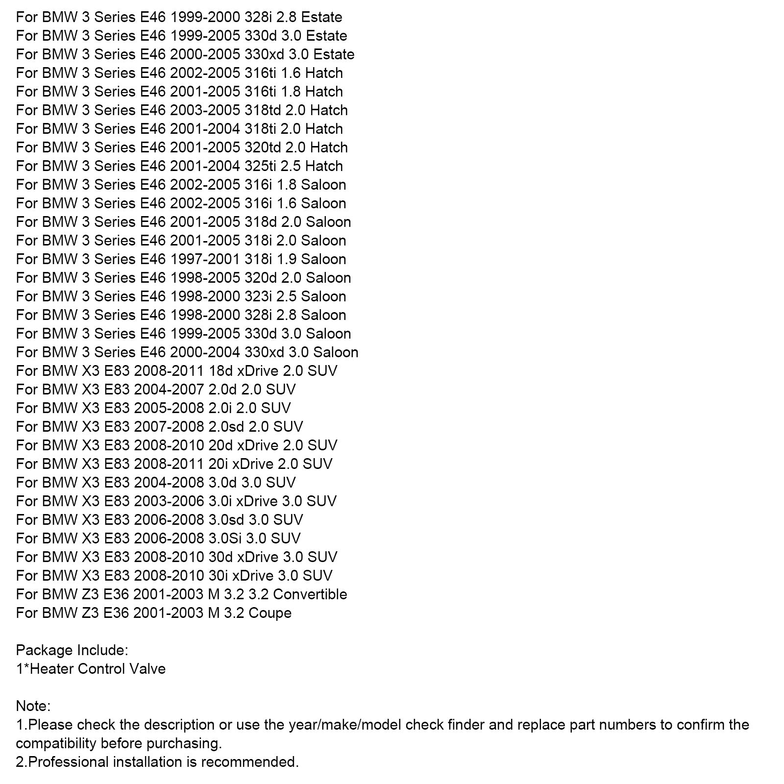 2008-2010 BMW X3 E83 30i xDrive 3.0 SUV Válvula de control de calentador 64118369807