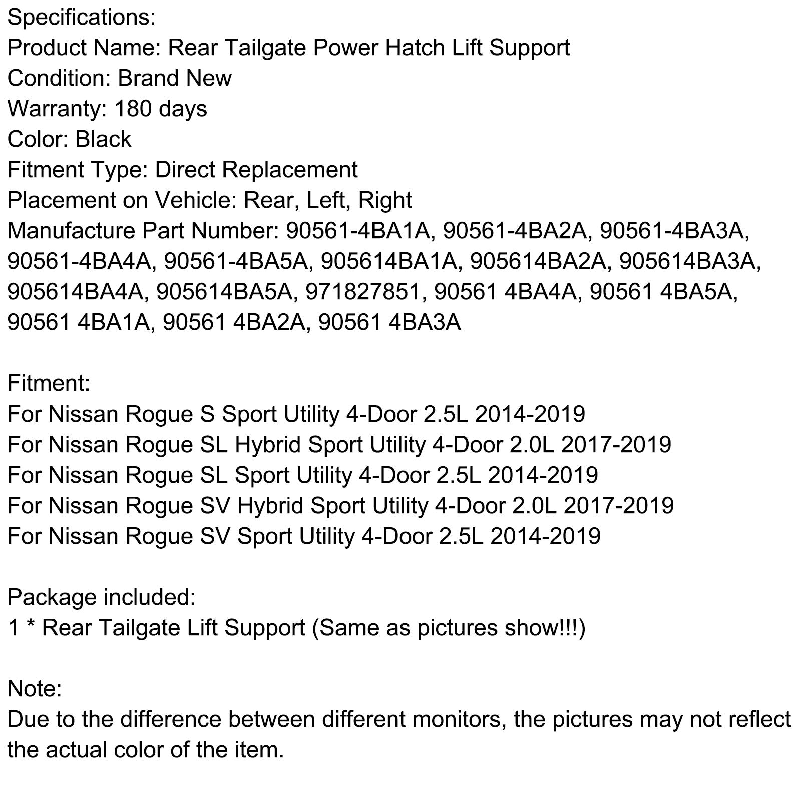 2014-2019 Nissan Rogue SL Sport Utility 4-Door 2.5L Rear Tailgate Power Hatch Lift Support W/ Opener 90561-4BA4A