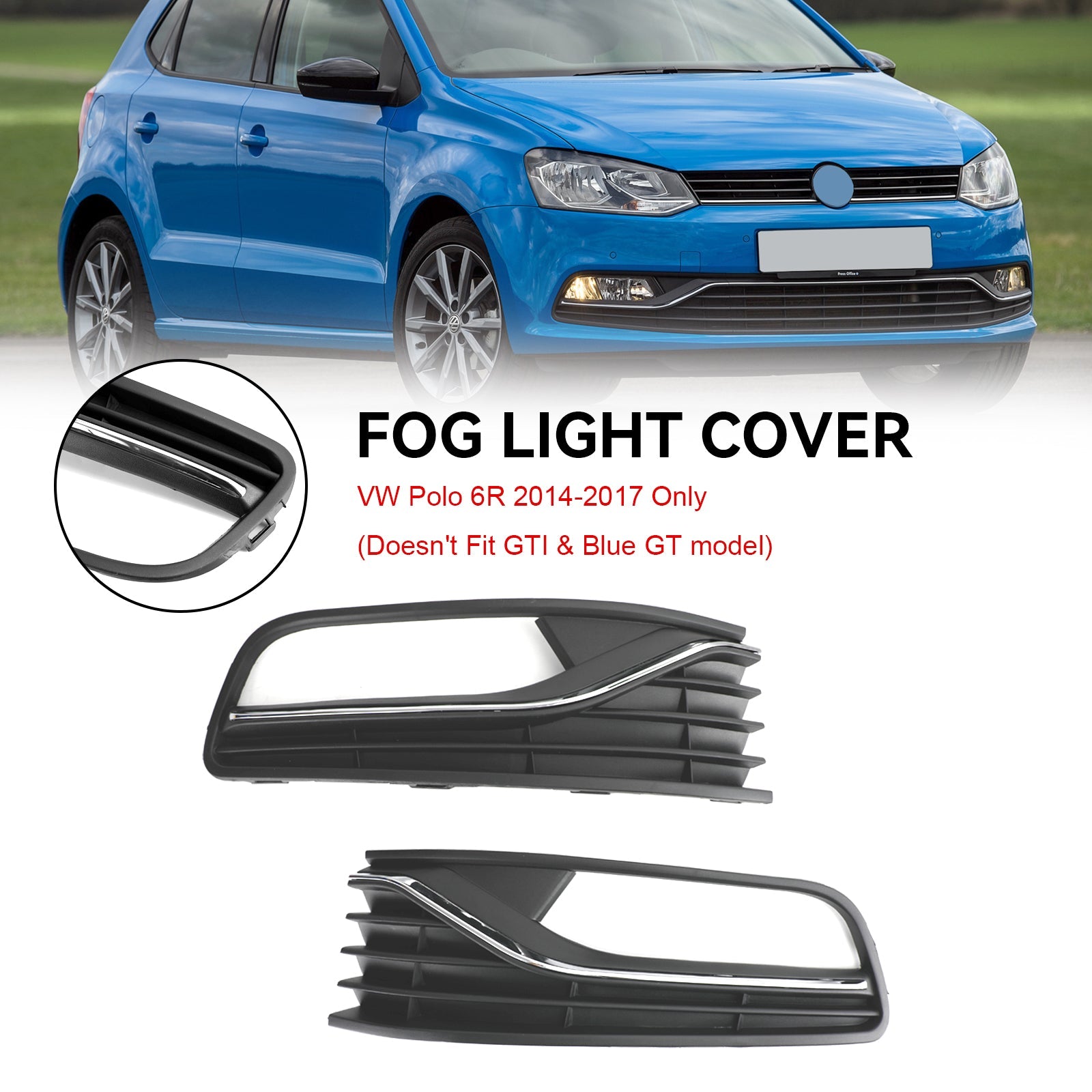 Par Front Bumper Fog Light Cover Grill Grille Fit VW Polo 6R 2014 2015 2016 2017 Bil Accessorie
