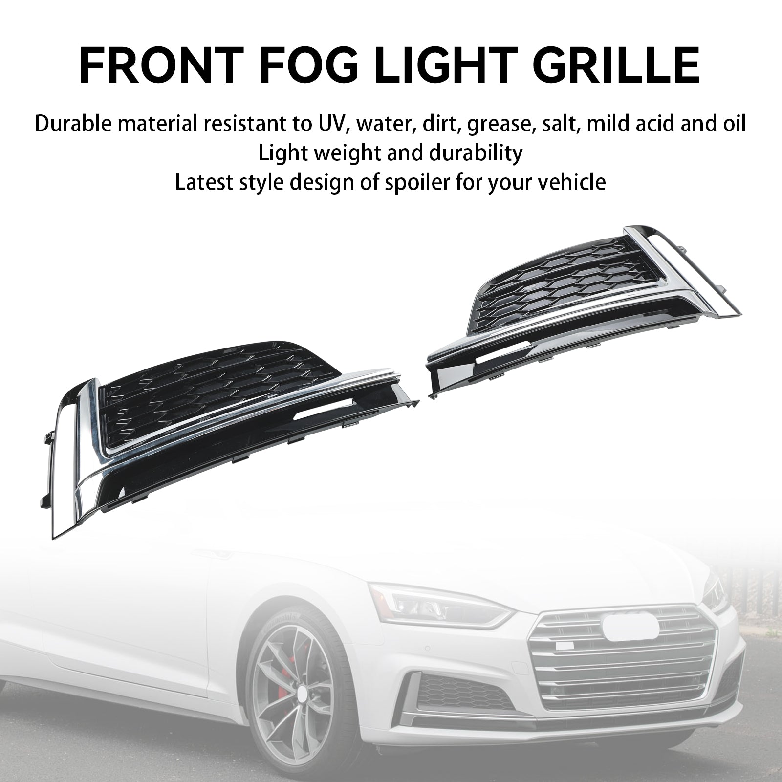 2st Front Bumper Fog Light Grille Cover Trim Fit Audi S5 A5 S-Line 2018-2019