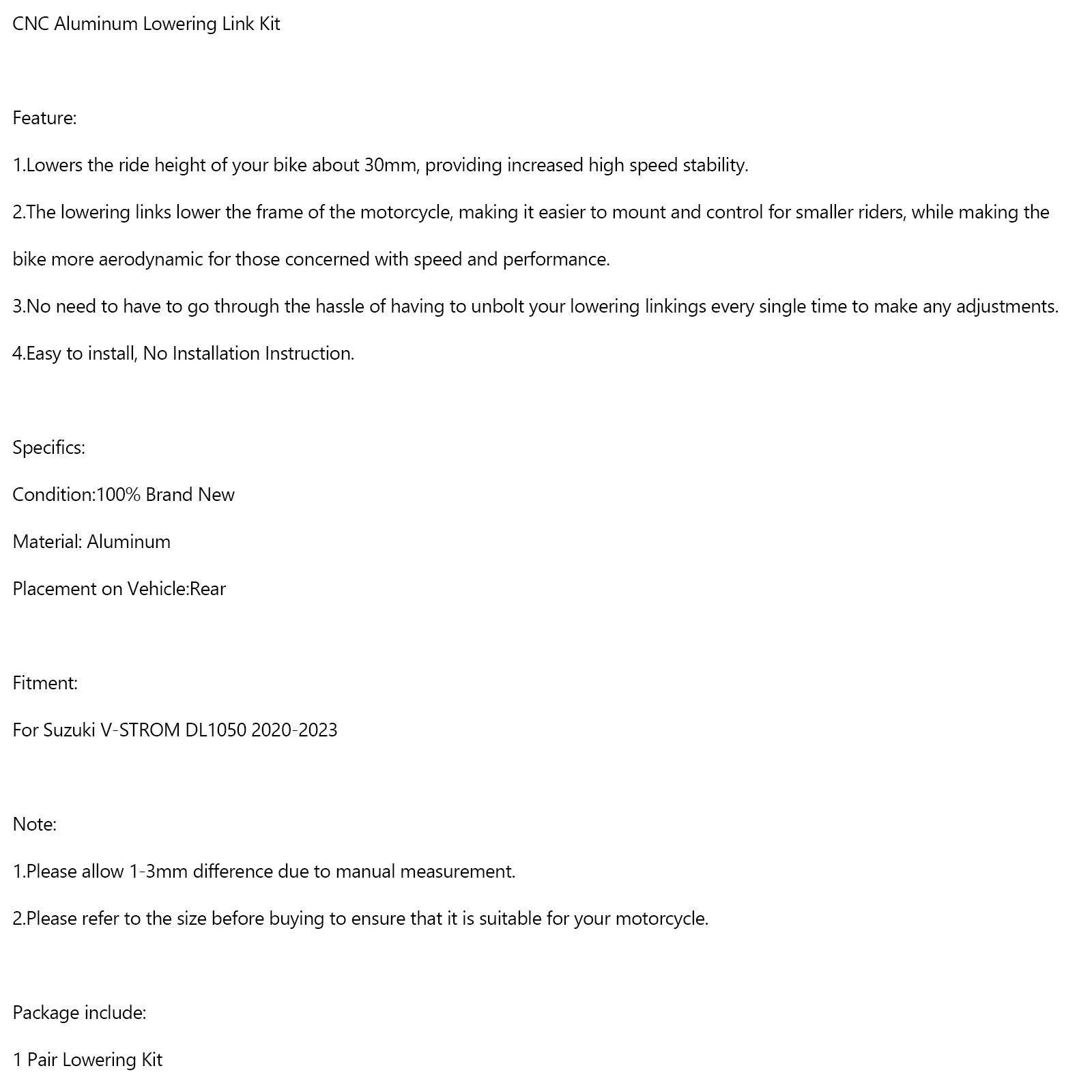 2020-2023 SUZUKI V-STROM DL1050 Nastaviteľná súprava na spustenie hliníka CNC