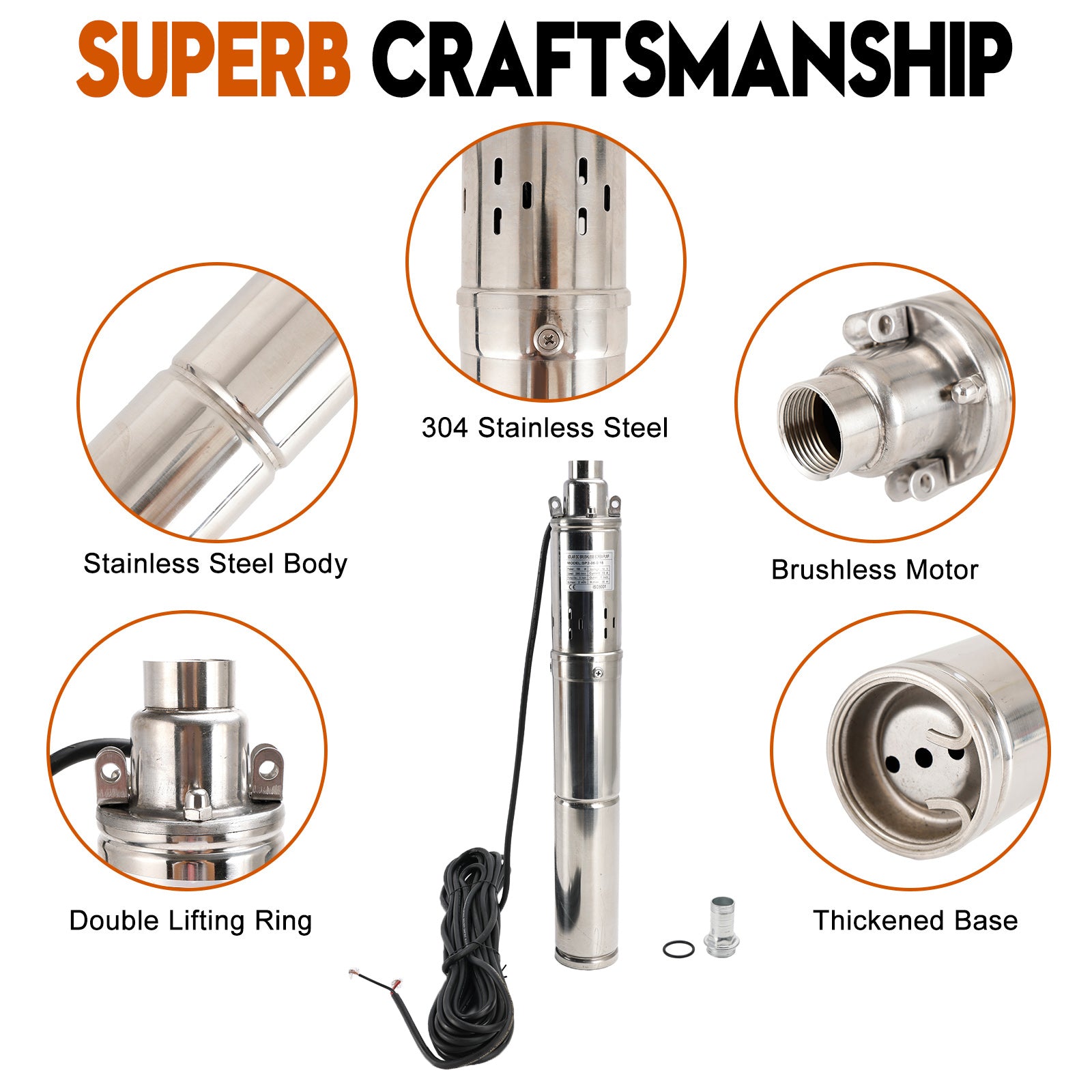 3" Bomba de agua sumergible solar para pozos profundos de 12 V y 150 W con MPPT integrado