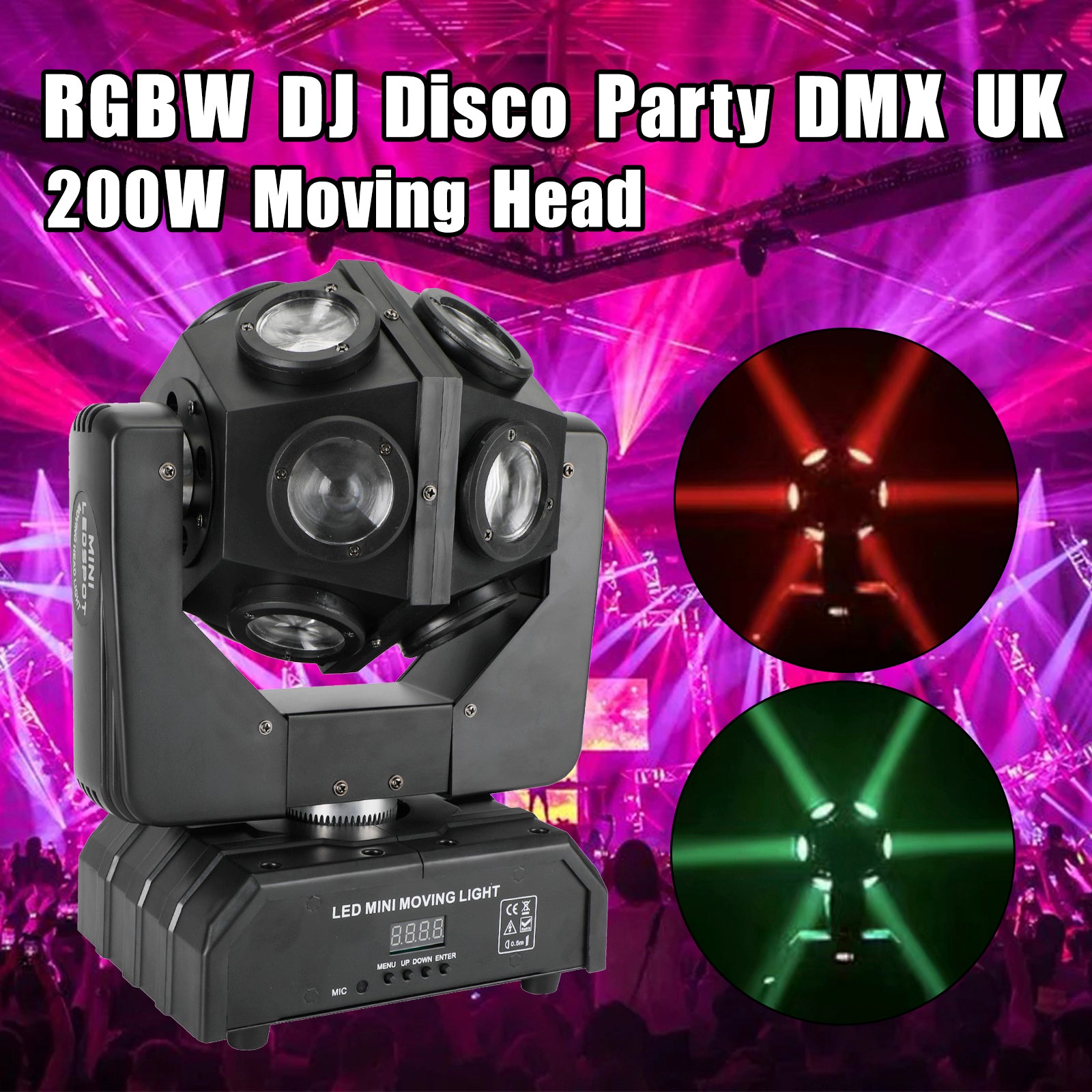 200W Moving Head 12 LED Roterande Beam Scenljus RGBW DJ Disco Party DMX UK