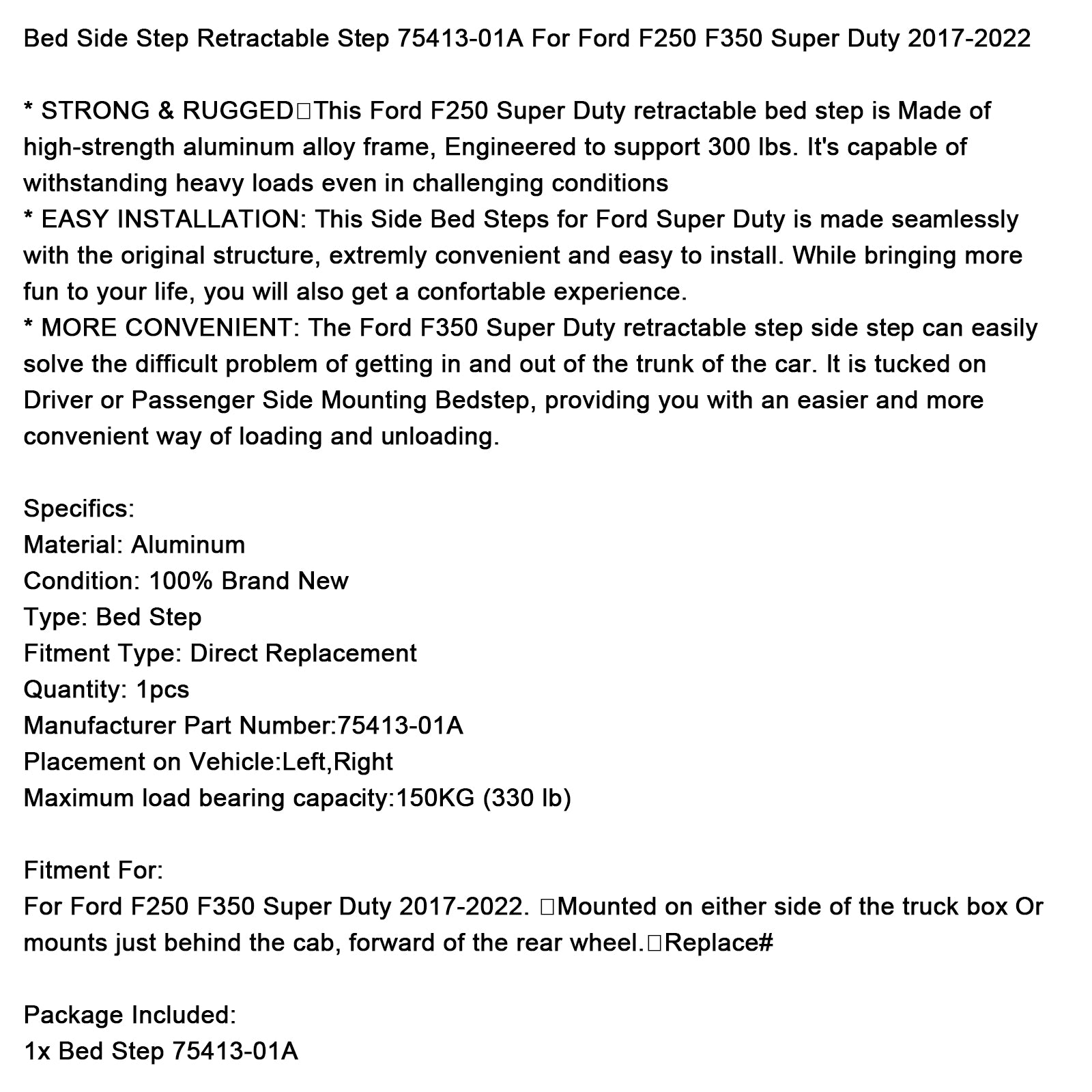 Bed Zijstap Intrekbare Stap 75413-01A Voor Ford F250 F350 Super Duty 2017-2022