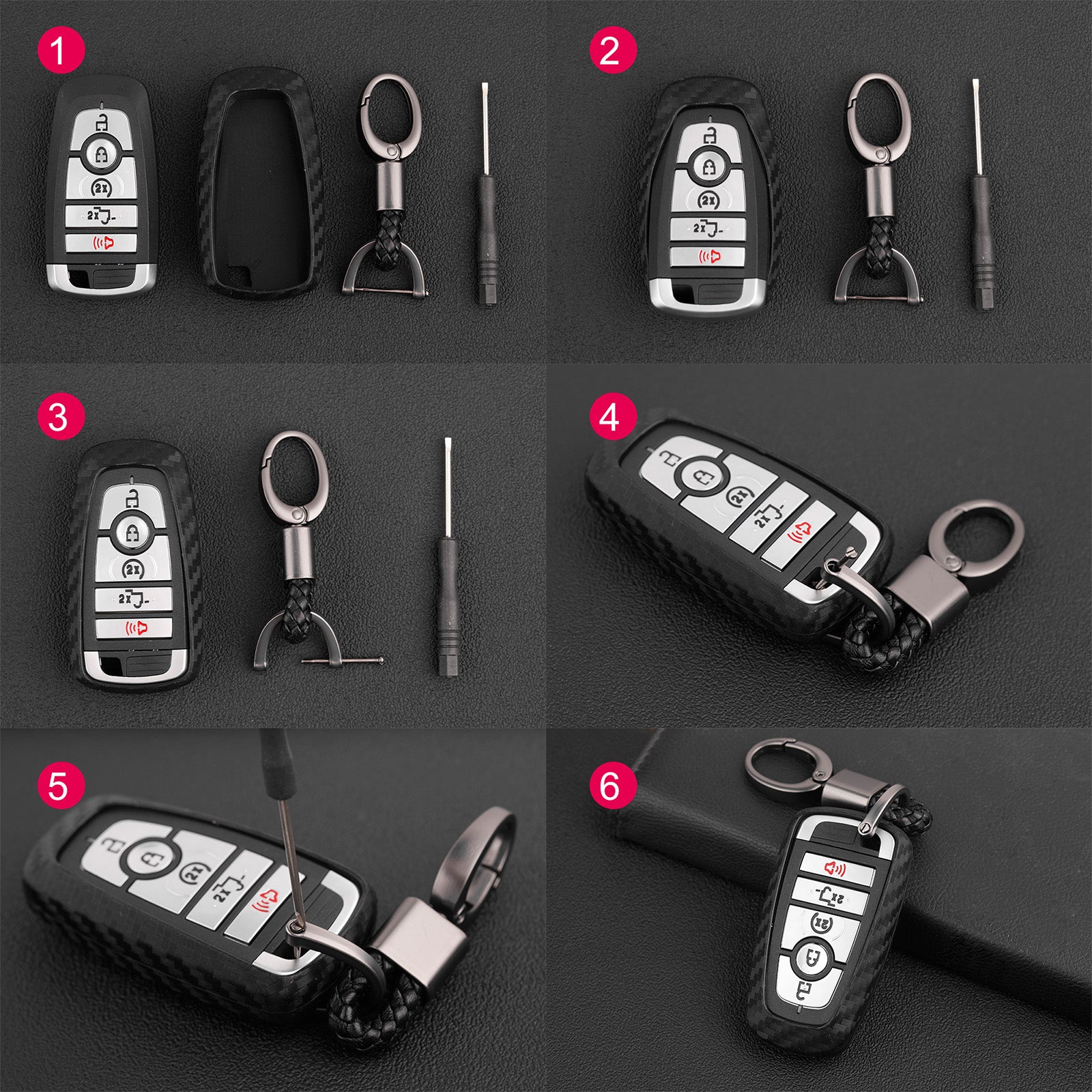 Leather Silicone Car Key Case Cover With Buckle For Ford Smart