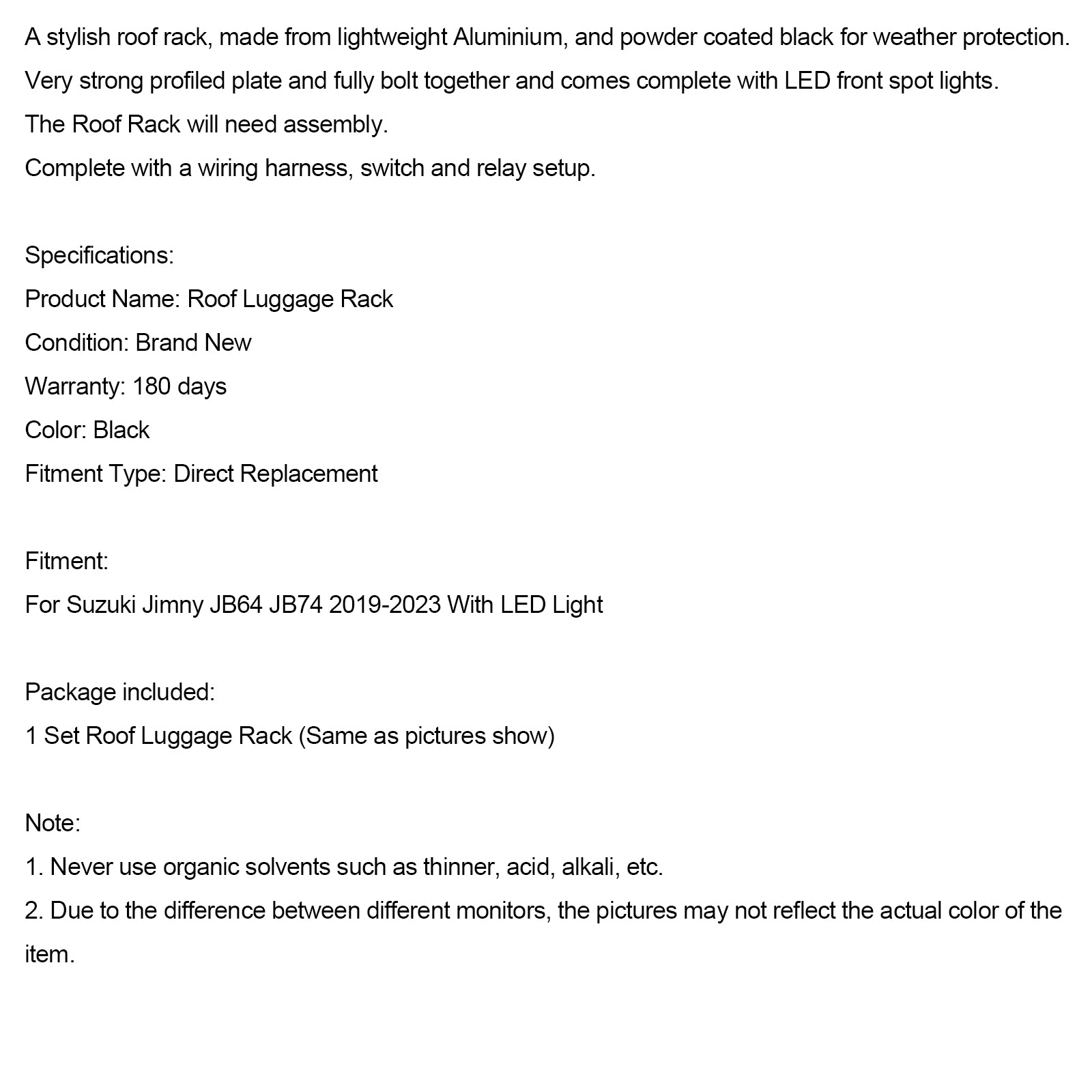 Porte-bagages de toit en aluminium pour Suzuki Jimny 2019-2023 avec lumière LED