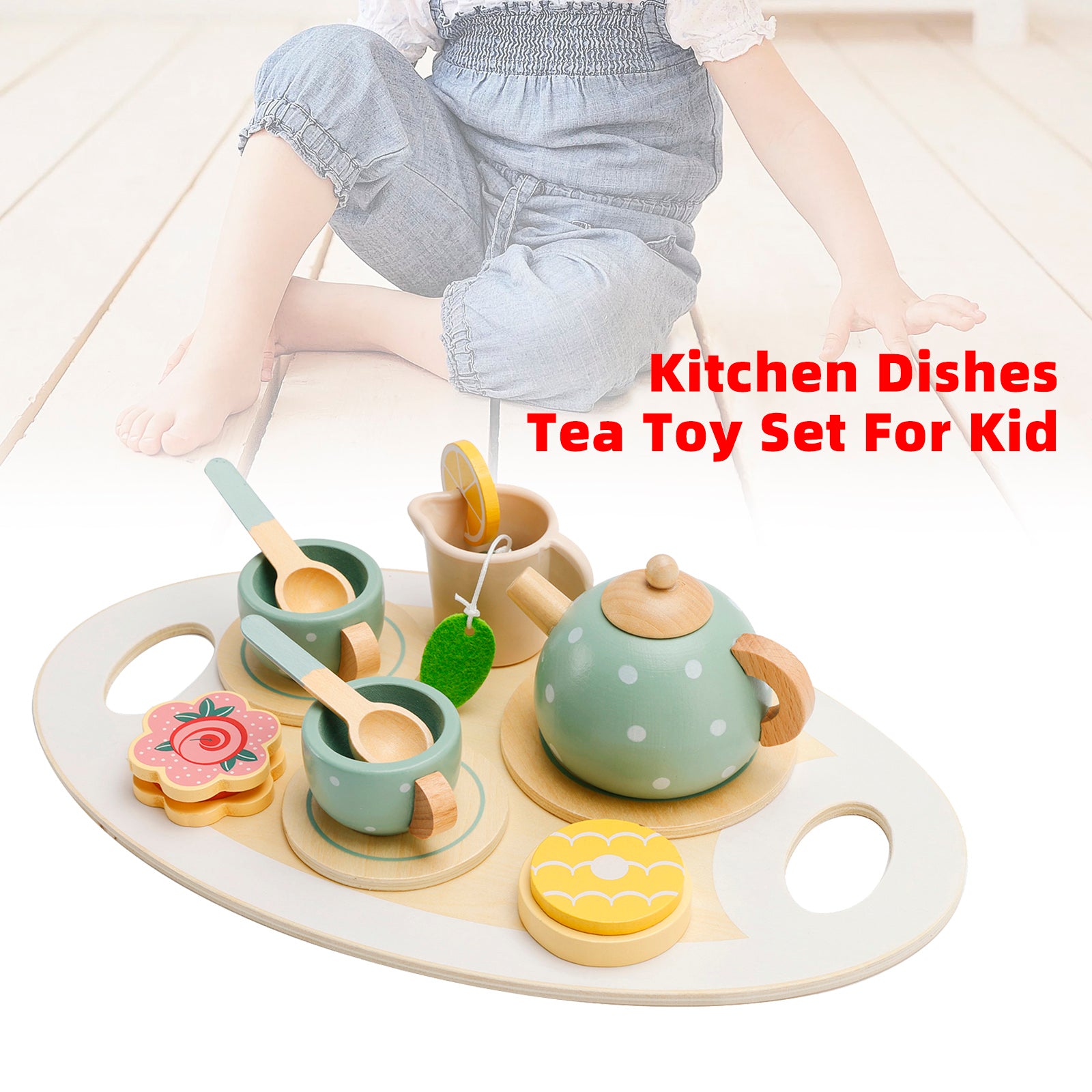 15st Western Kitchen TRÄ TE TEA SETS SPELA Köksrätter/Teksak för barn