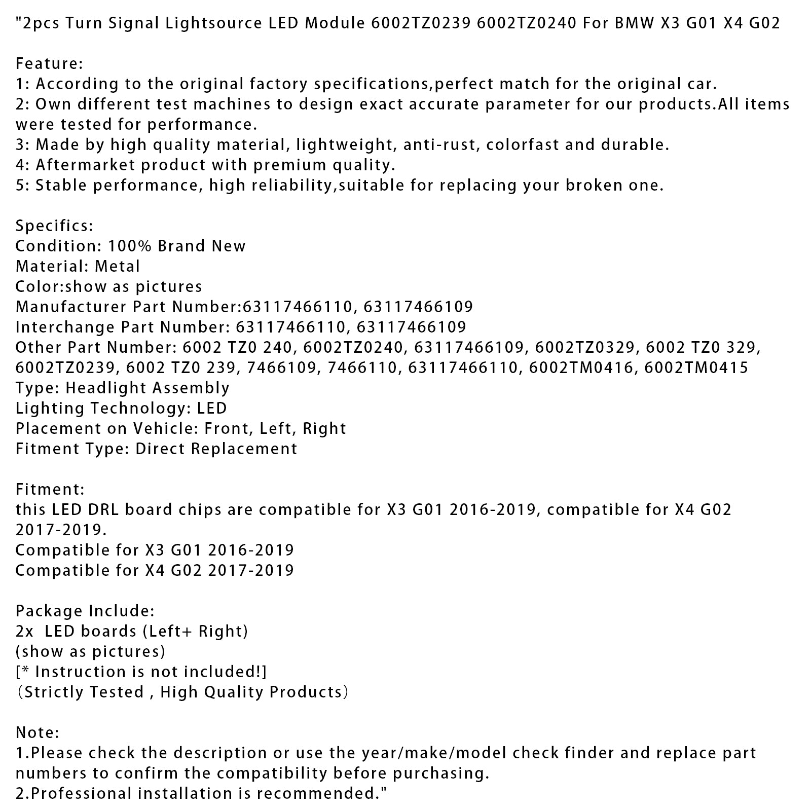 2pcs Turn Signal Lightsource LED Module 6002TZ0239 6002TZ0240 For BMW