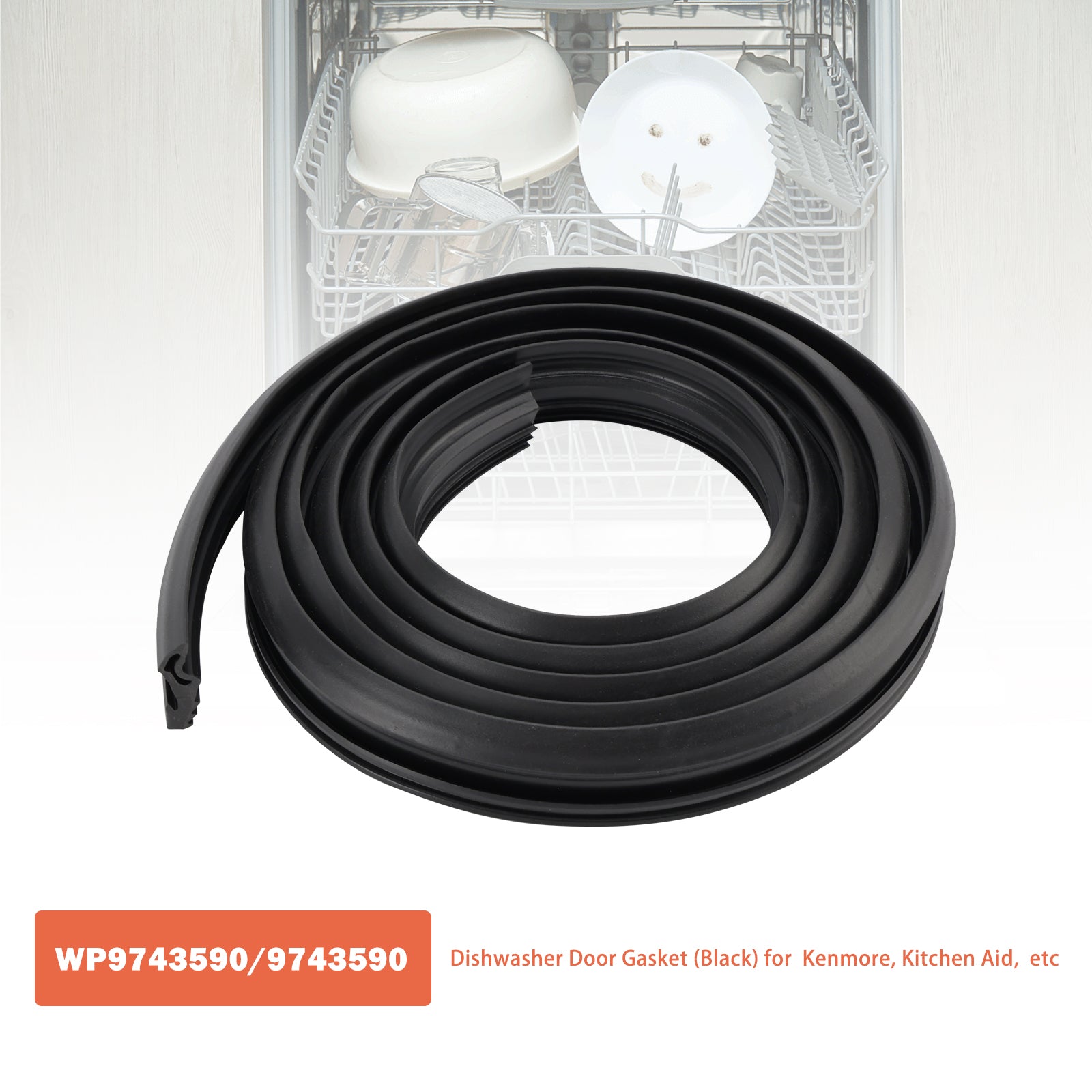 WP9743590/9743590 oppvaskmaskin dørpakning (svart) for Kenmore Kitchenaid osv