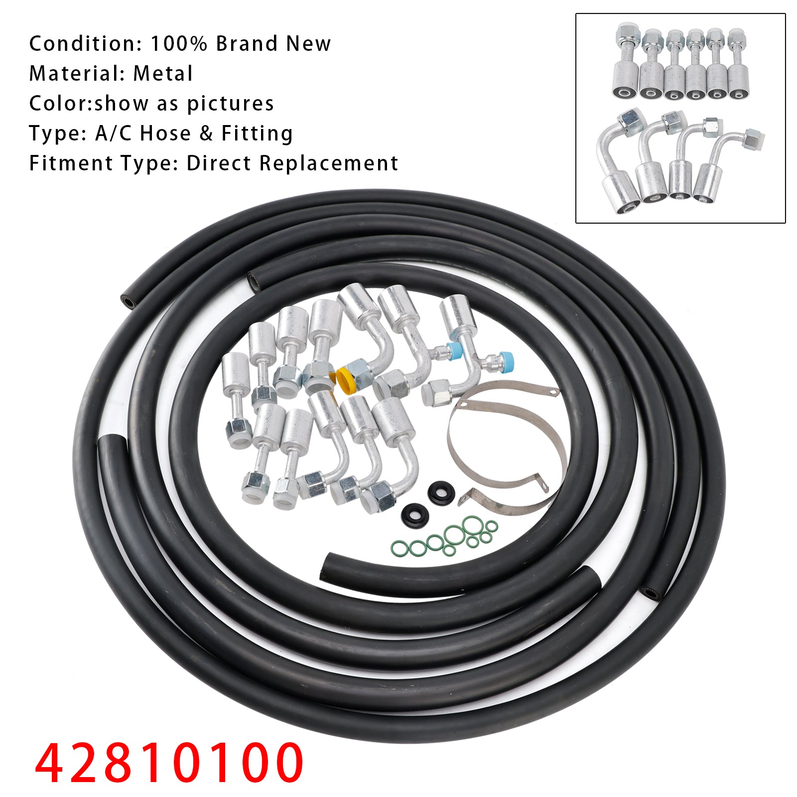 42810100 A/C Hose & Fitting Kit AN6/AN8/AN10 Hoses, Straight & 90° Fittings