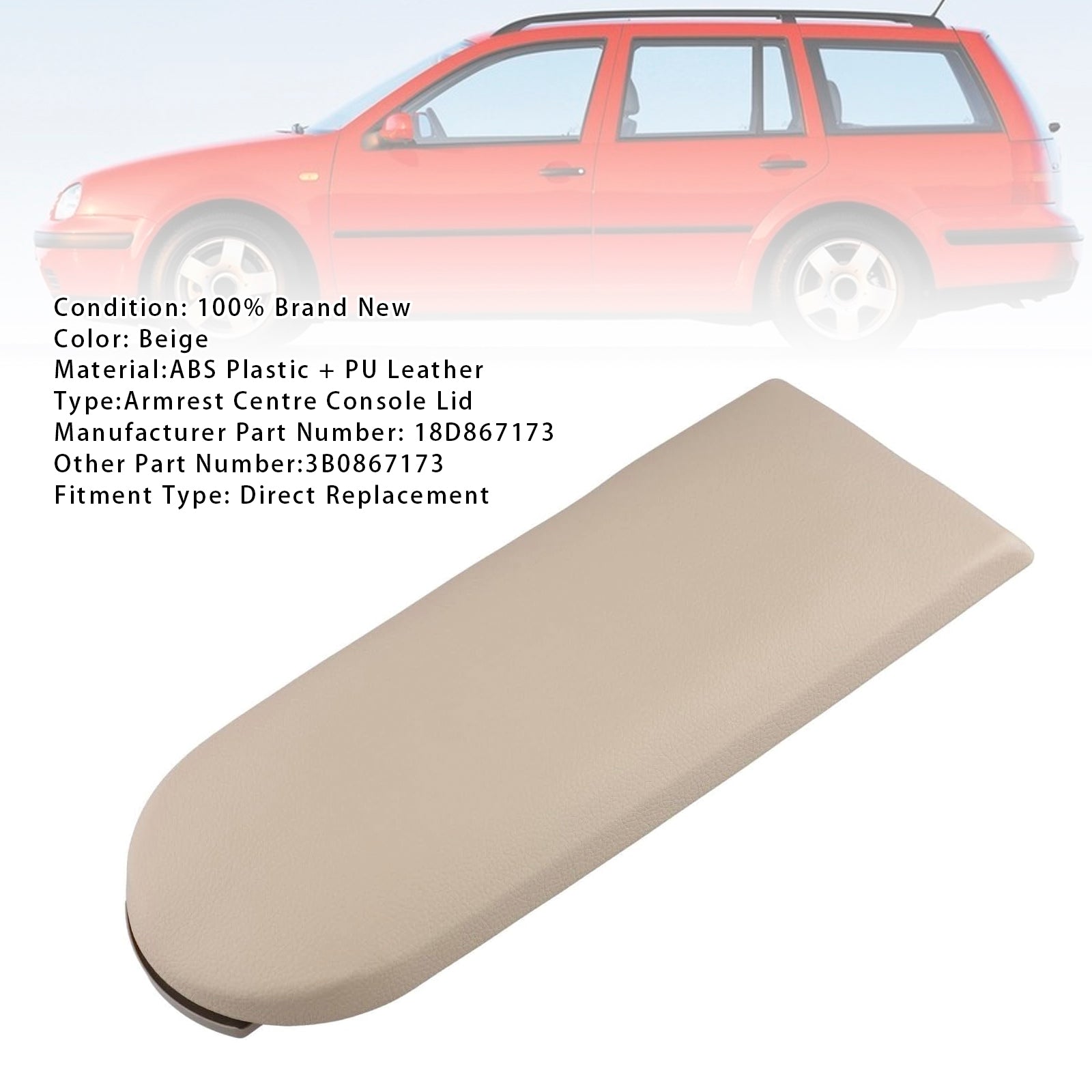 Beige lederen armsteun middenconsole deksel voor VW MK4 Jetta Bora Golf 18D867173