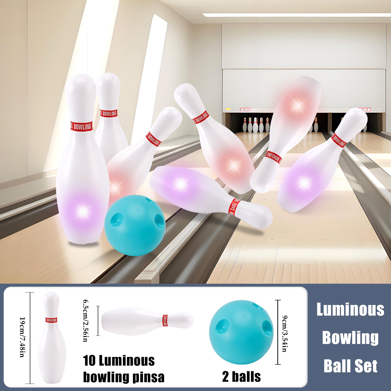 19cm lichtgevende bowlingbalset voor kinderen binnen & Buitenfeestspel speelgoed cadeau