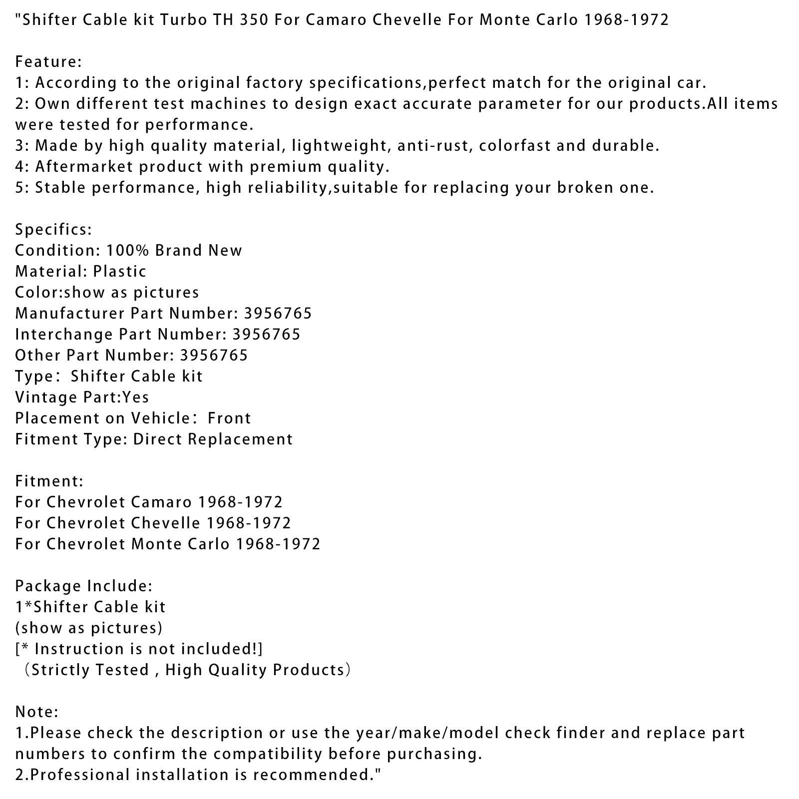 1968-1972 Chevrolet Chevelle Shifter Cable Kit Turbo TH 350