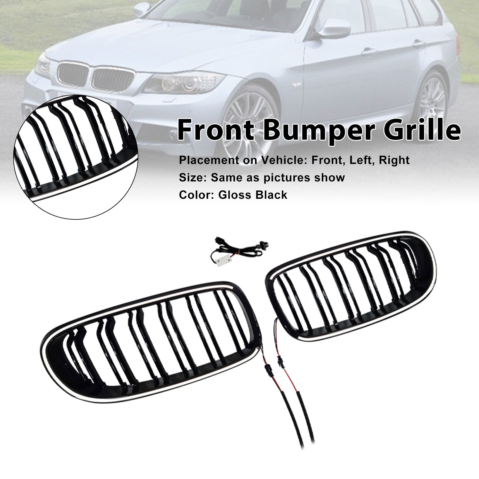 Double Rib Front Kidney Grill Grille Fit BMW 3 Series E90/E91 2009-2011 LCI