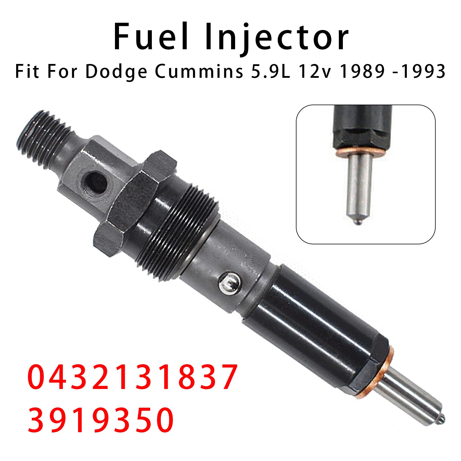1Pcs Fuel Injector For Dodge D250 D350 Cummins 89-93 5.9L 12V 0432131837 3919350