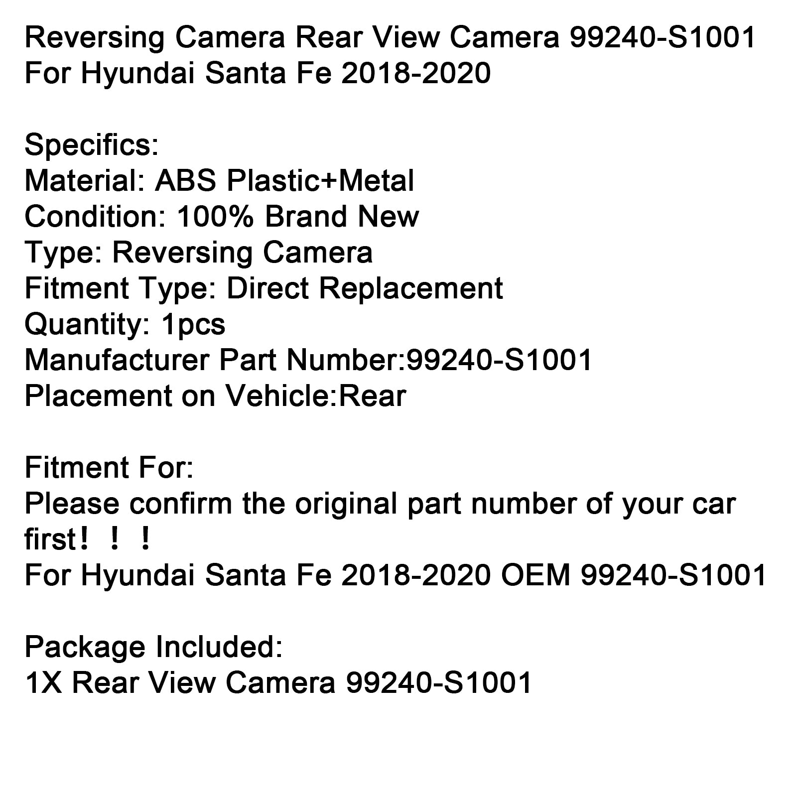 2018-2020 Hyundai Santa Fe Reverzná kamera Zadná kamera 99240-S1001