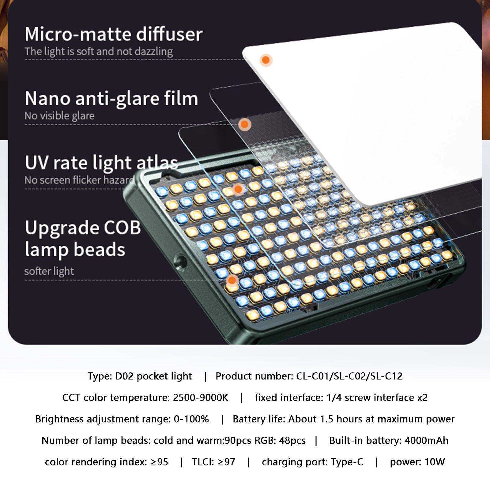 D02 RGB Fill Light Video Camera Mobiltelefon live i full färg LED-fyllningsljus