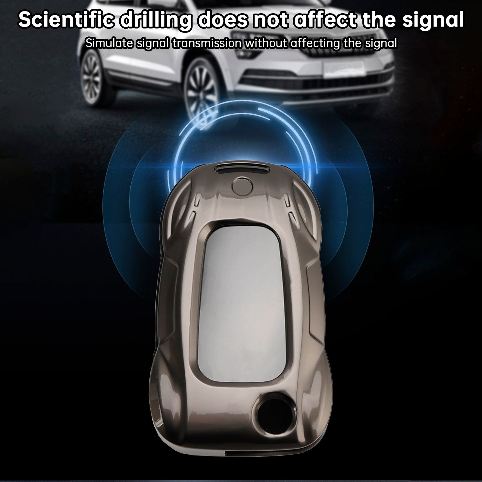 Leather Alloy Zinc Car Key Gray Case Cover For VW Polo Skoda