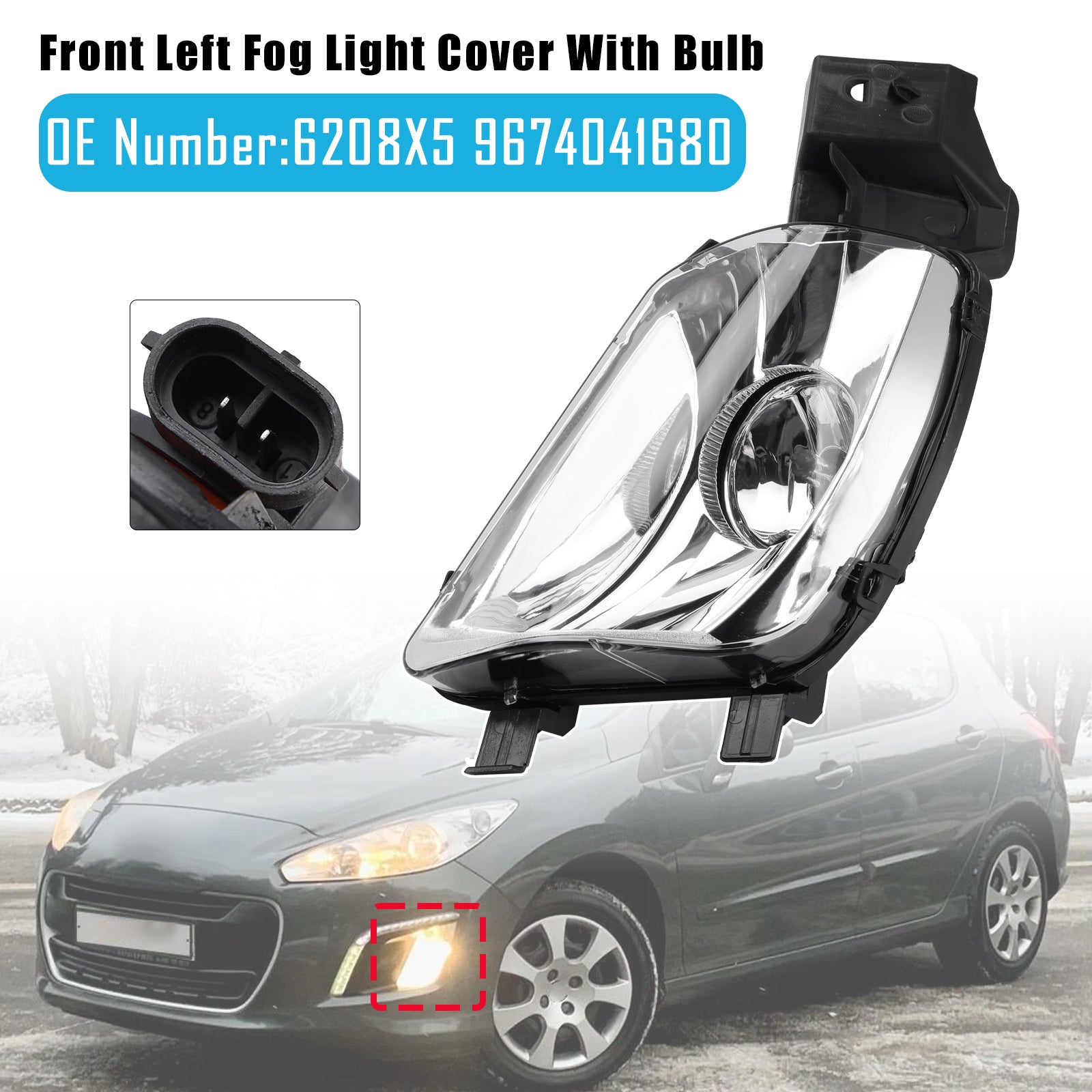 Front Left Fog Light Cover With Bulb For Peugeot 308 CC 4B Hatchback 2007-2014