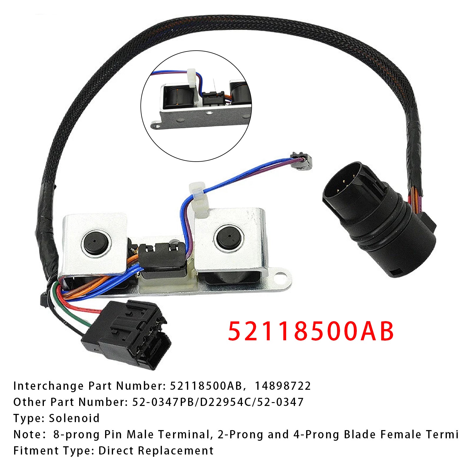 42RE 46RE 47RE 48RE A500 A518 TCC Overdrive Solenoid w/ Wire Harness For Dodge