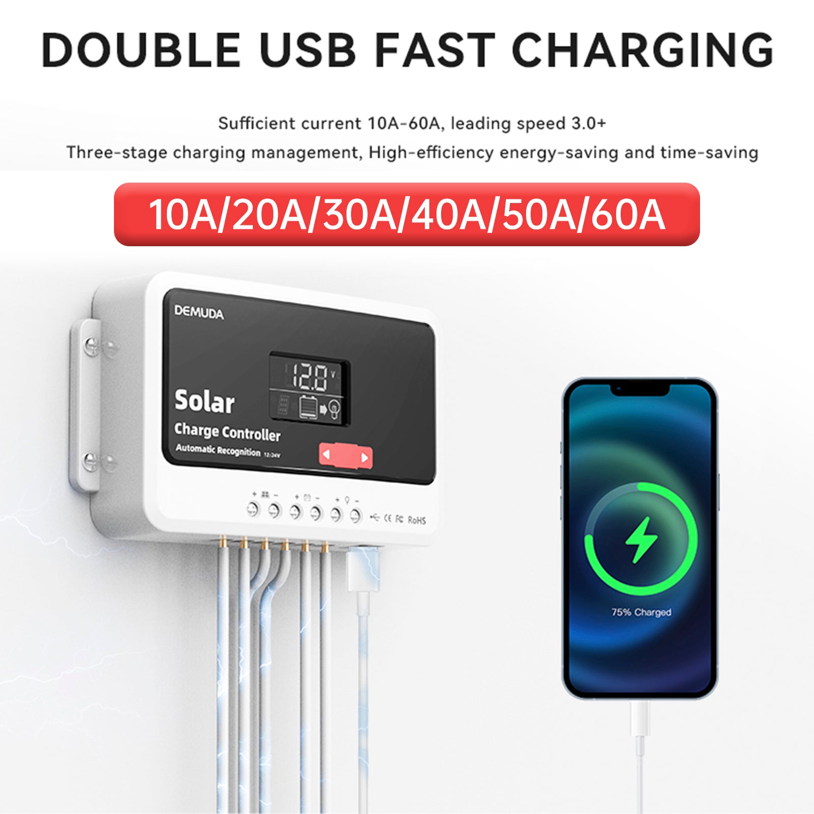 12v24v48v 10a-60a PWM Solar Controller