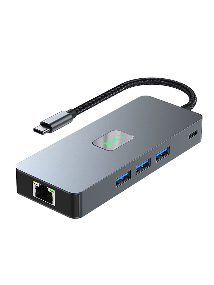 Base adaptadora de concentrador de interfaz 8 en 1 TYPE-C a RJ45 Gigabit USB 3.0 HDMI DP PD100W