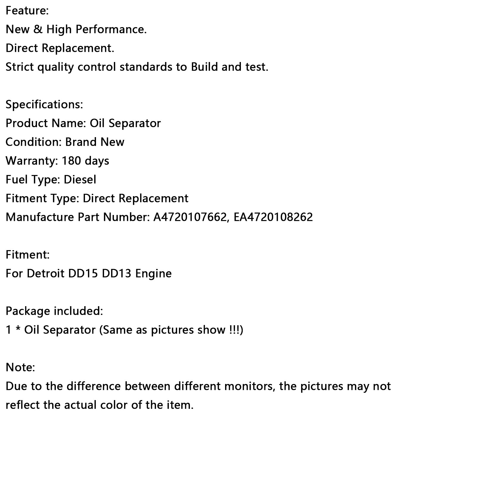 Séparateur de Ventilation de carter de séparateur d'huile Detroit DD13 DD15 A4720107662