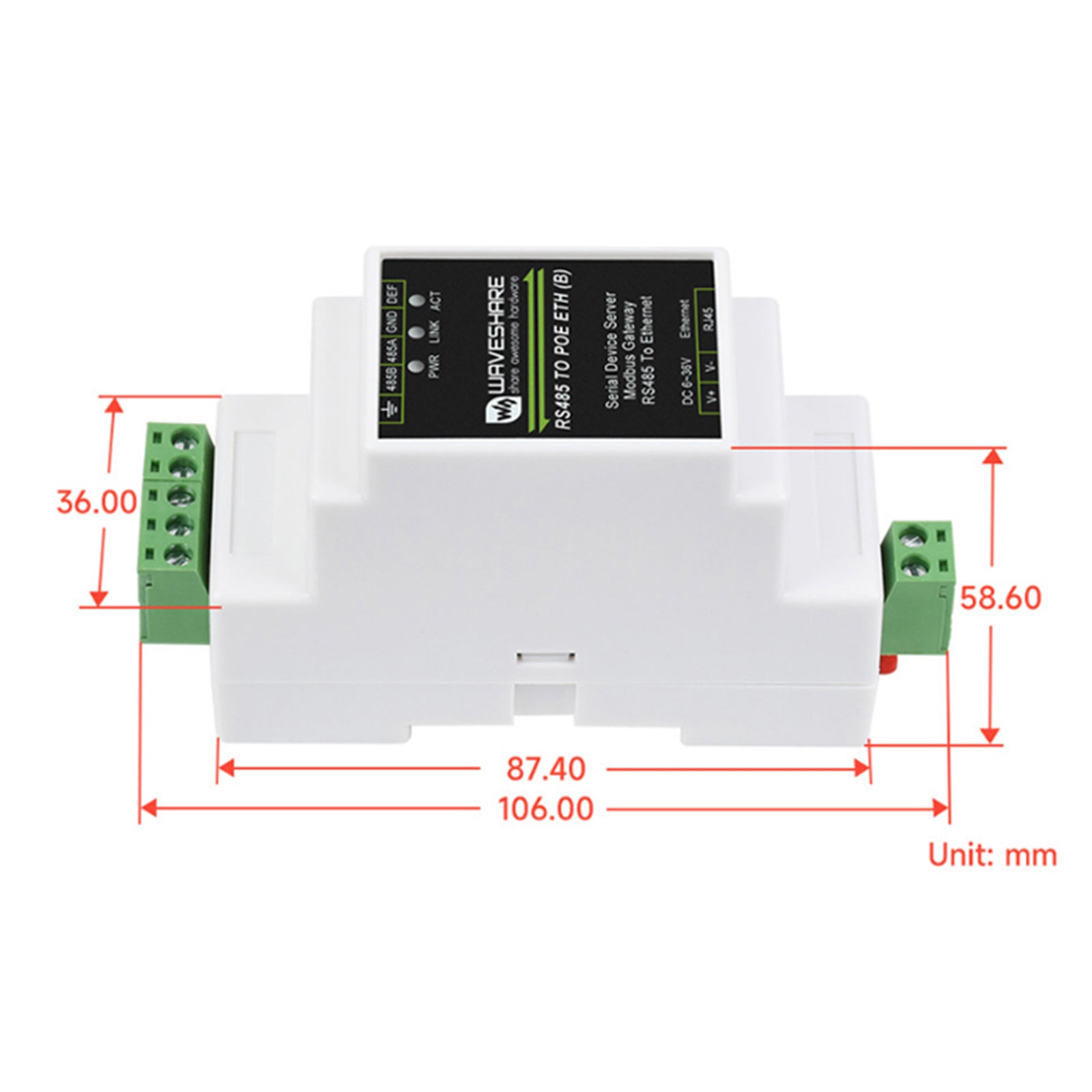 Industriell klass Rs485 till RJ45 Ethernet-modul Multi-värd till seriell portserver