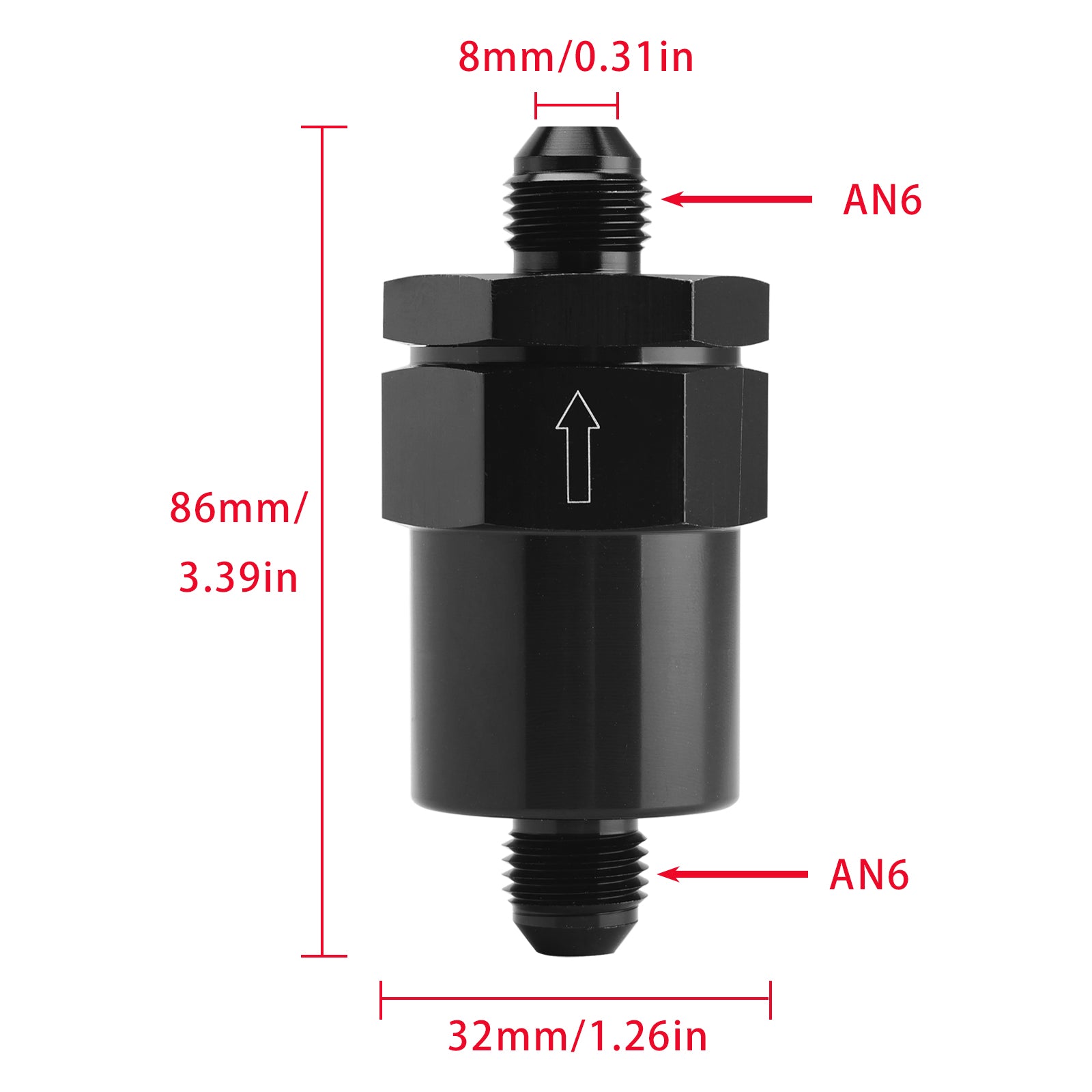 AN6 Black Inline Fuel Systems Filter Adapter With 30 Micron Filter Element
