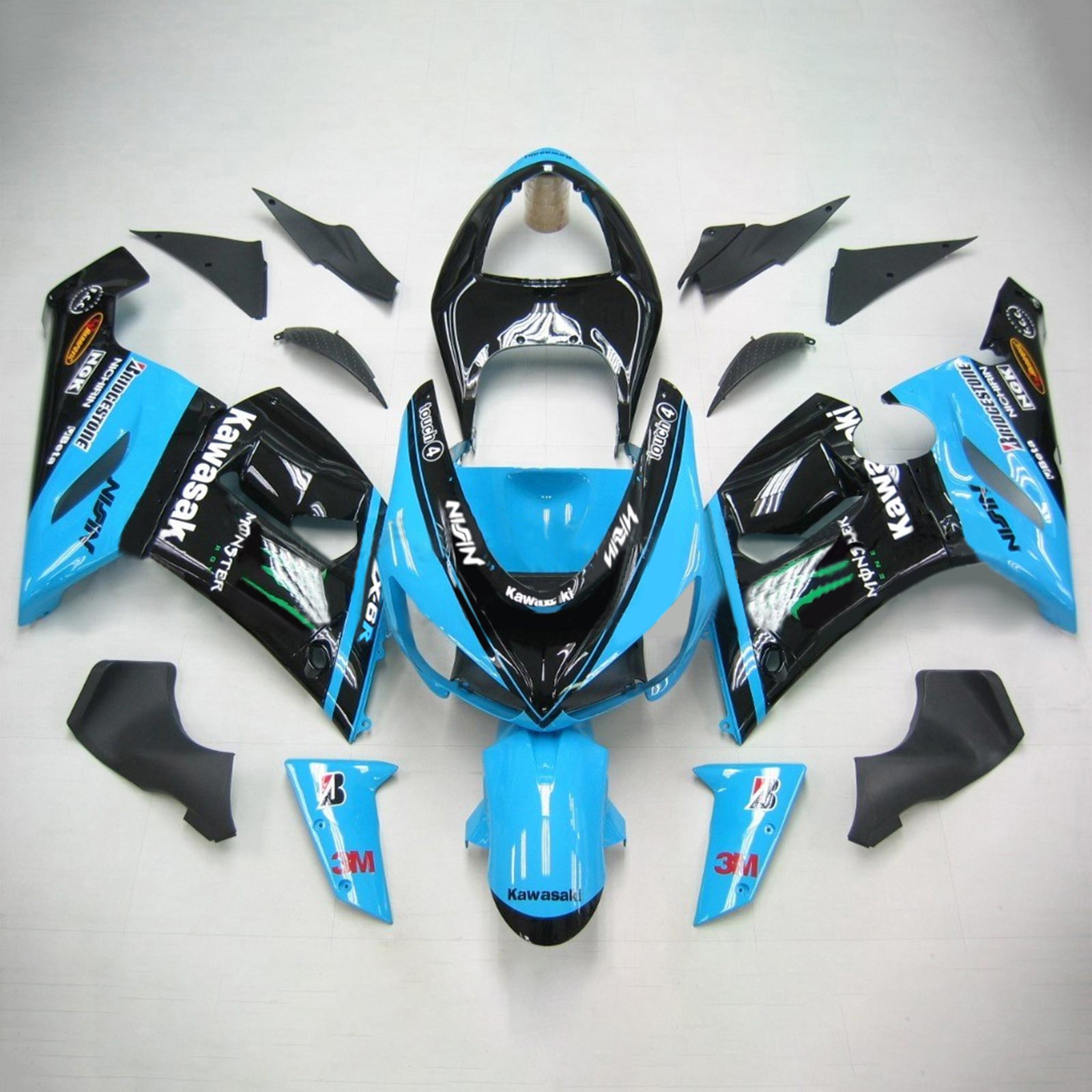 2005-2006 KAWASAKI ZX6R 636 AMOTOPART INJECTION CAURING KIT BORDONS PLASTIQUE ABS PLAST # 107