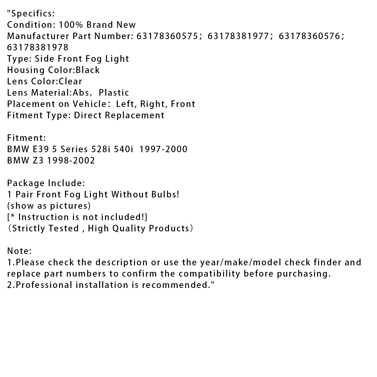 Pár predného nárazníka Hmlové svetlá bez žiaroviek pre BMW E39 5-série 1995-1998