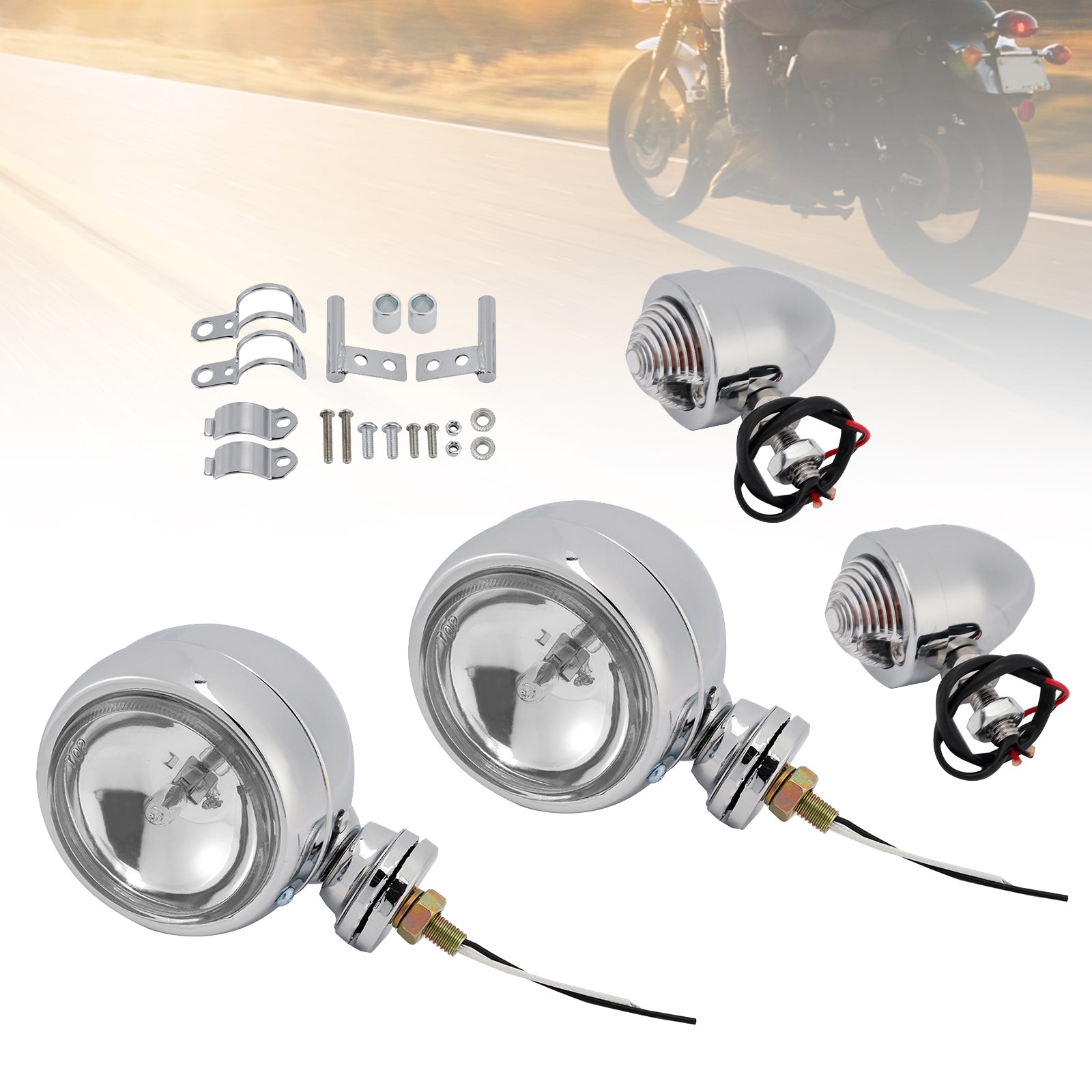 Motorcycle Beam Headlight Fog lampe personnalisée Chrome # D19 pour Racer Bobber Chopper