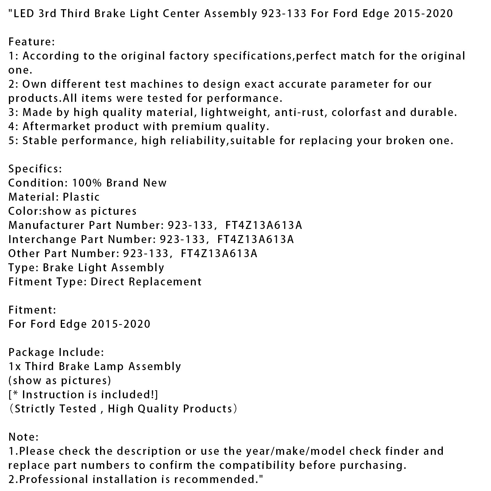 2015-2020 Ford Edge LED LED 3. tretieho strediska BRKZY LIGHT COURT 923-133