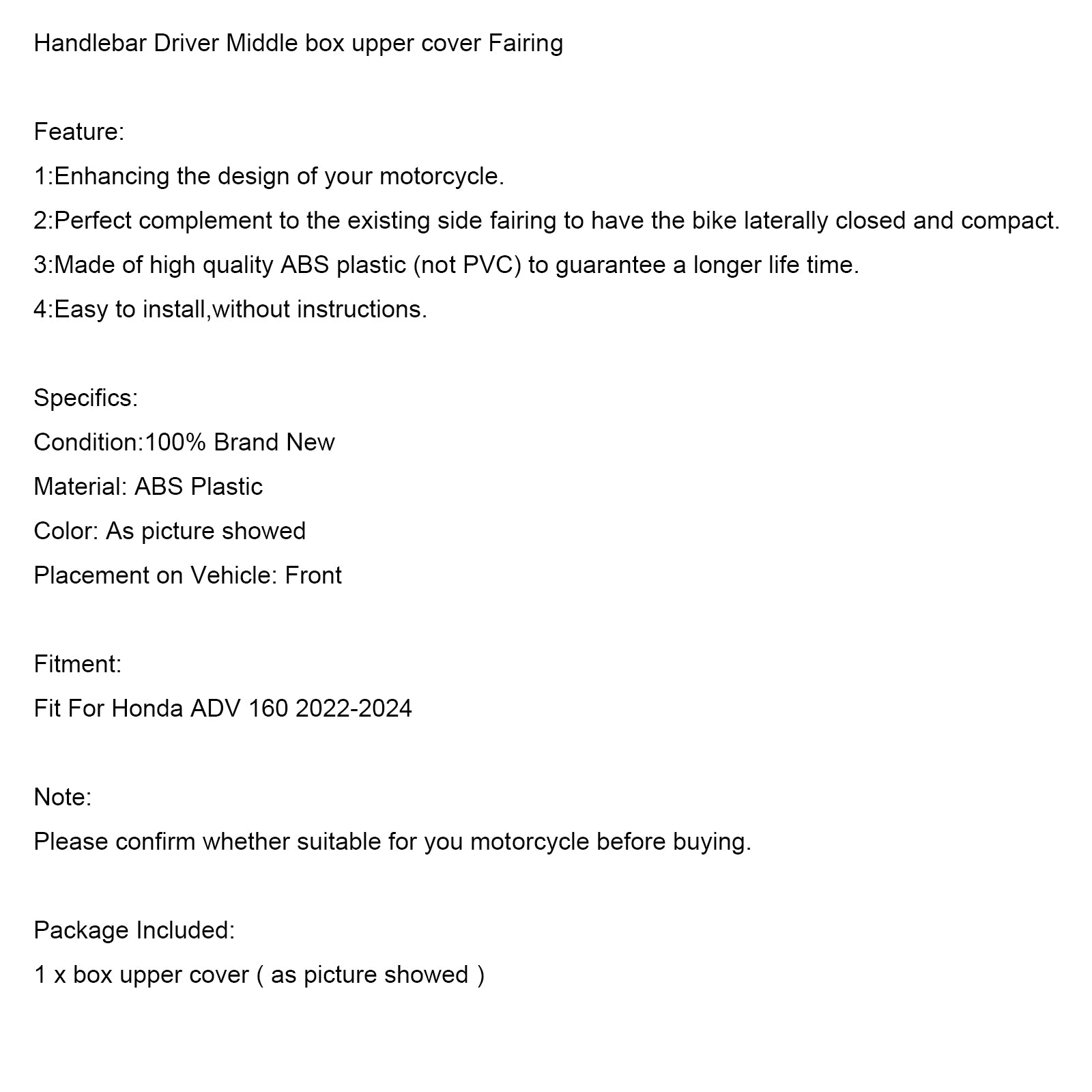 2023-2024 Honda ADV 160 Guidon Pilote Boîte centrale Couvercle inférieur Carénage