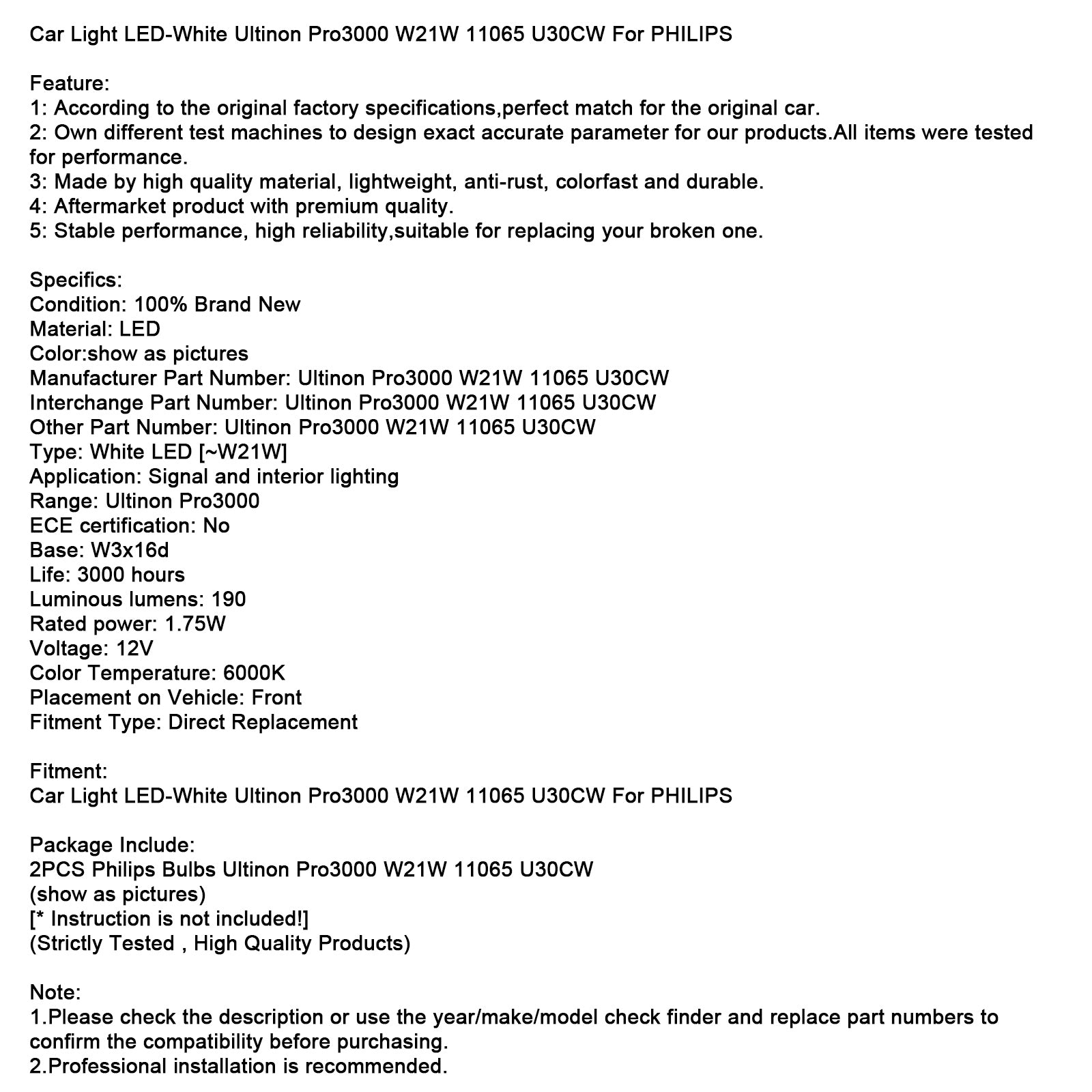 LED svetlo do auta - biele Ultinon Pro3000 W21W 11065 U30CW Pre PHILIPS