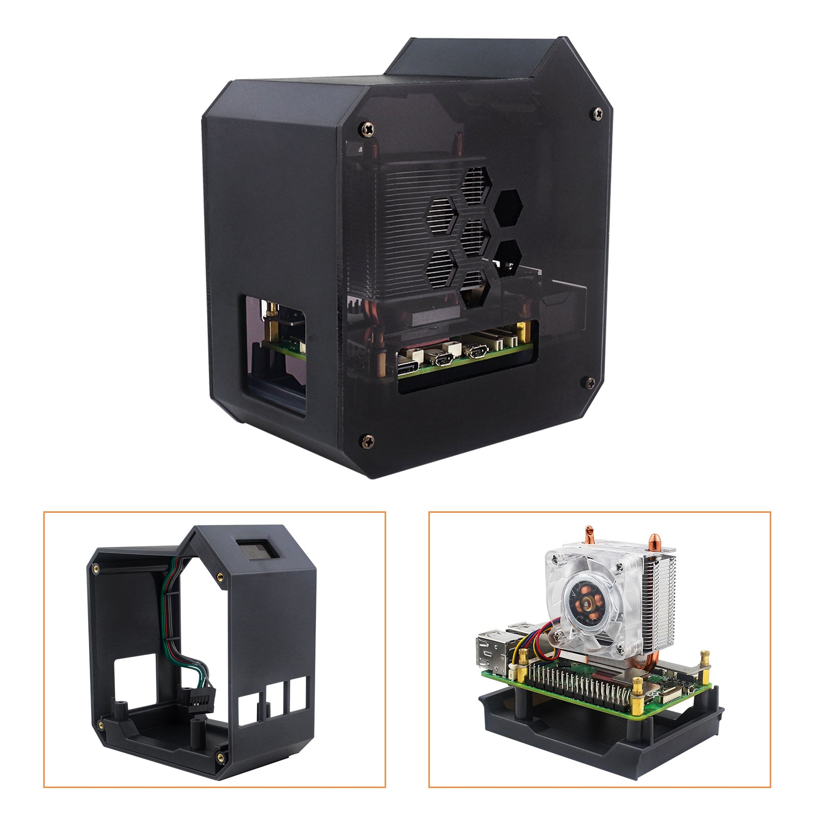 Raspberry Pi 5 Vertikal Tower Fan Set med 0,96 tum OLED SCREEN RADIATOR SCAL