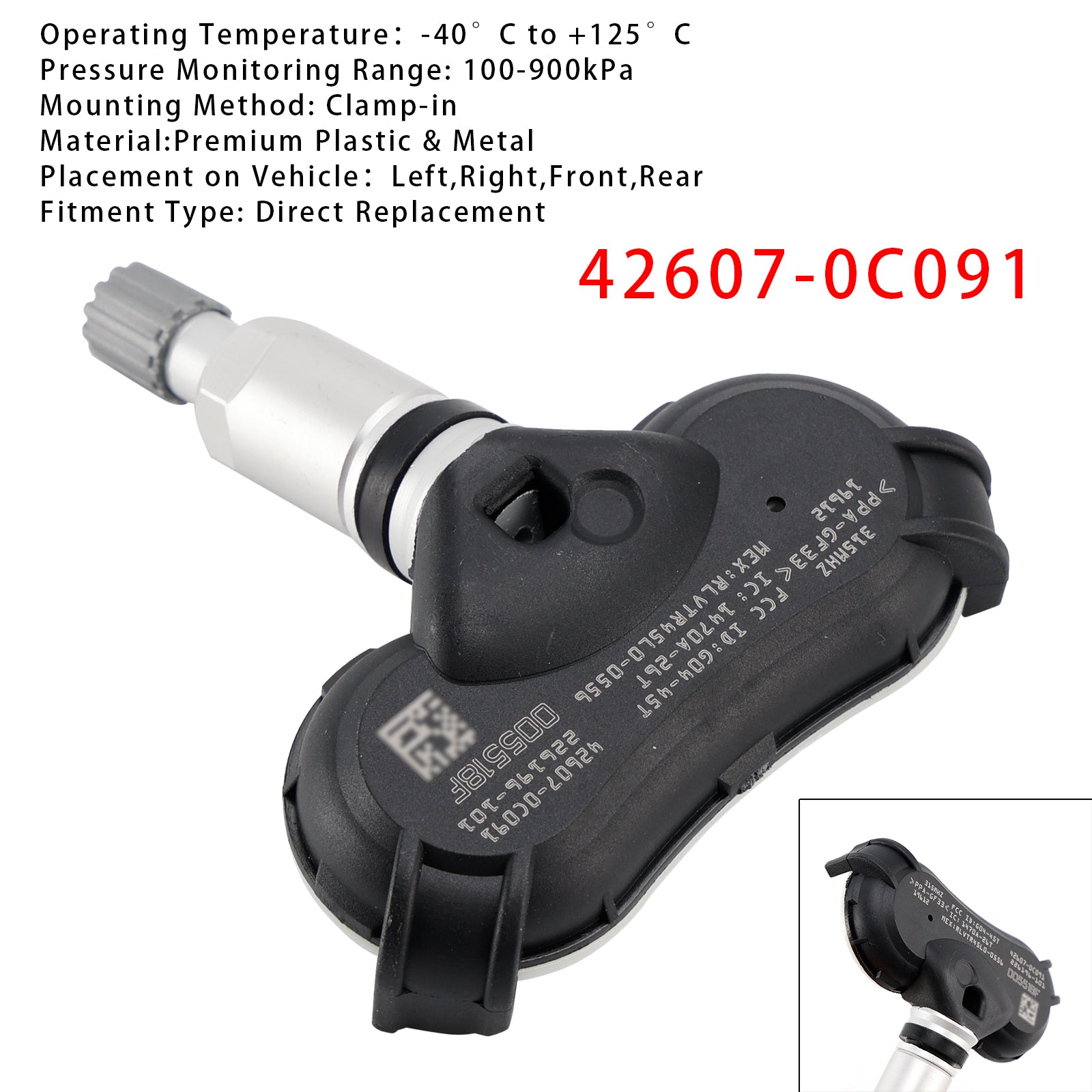 1X TPMS däcktryckssensor för Toyota RAV4 Highlander Tundra 426070C091