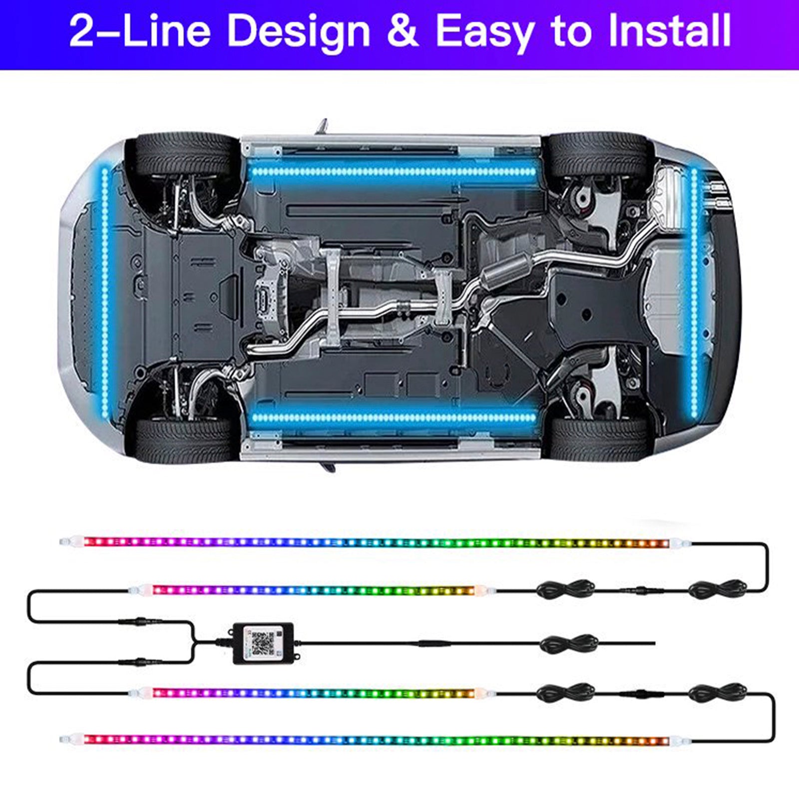6PCS LED -chassis Lys modifisert med fantasy Ambient Light App Controller 60cm*2+150cm*2+60cm*2
