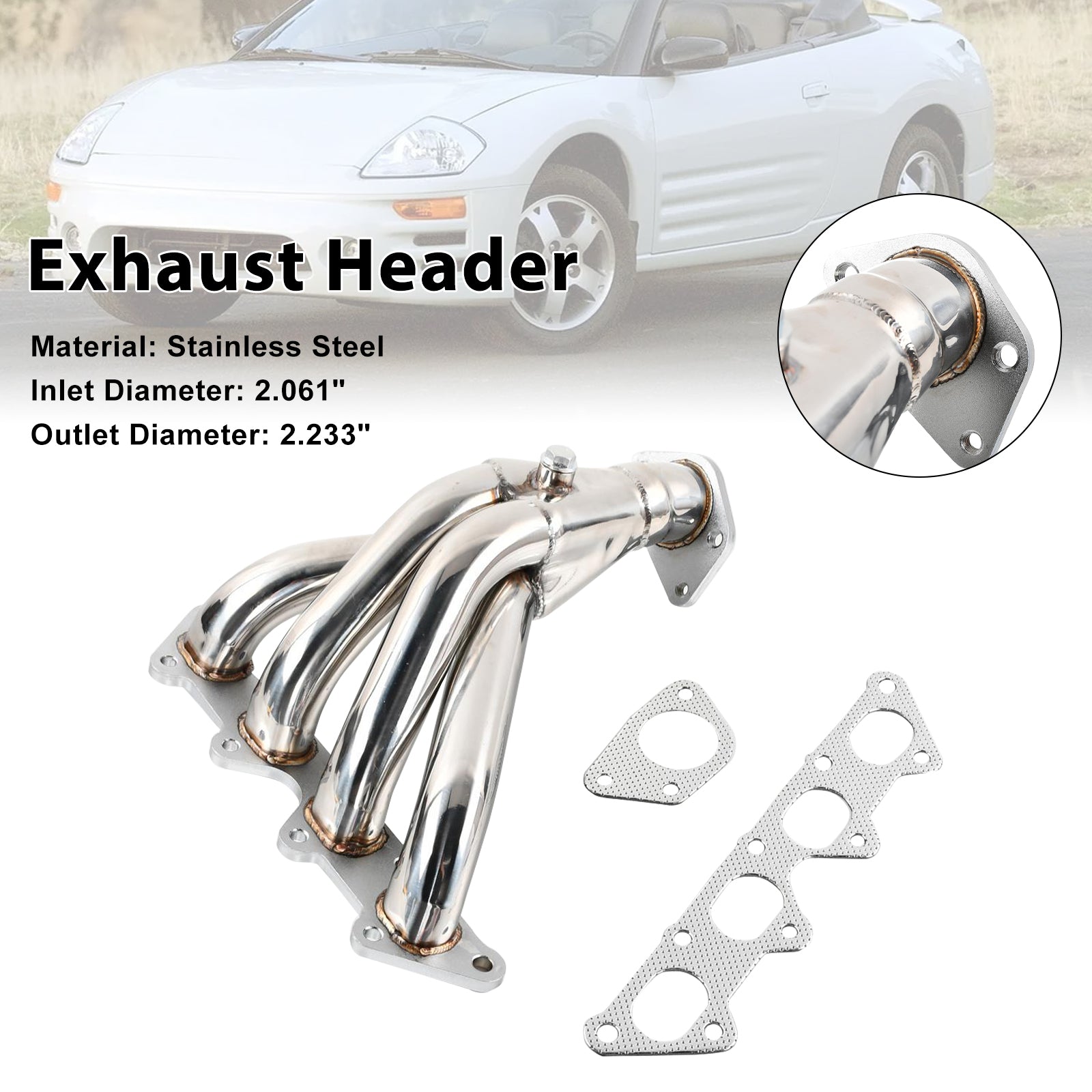 Stainless Exhaust Manifold Header Fit Mitsubishi Eclipse 2.4L 2000-2005