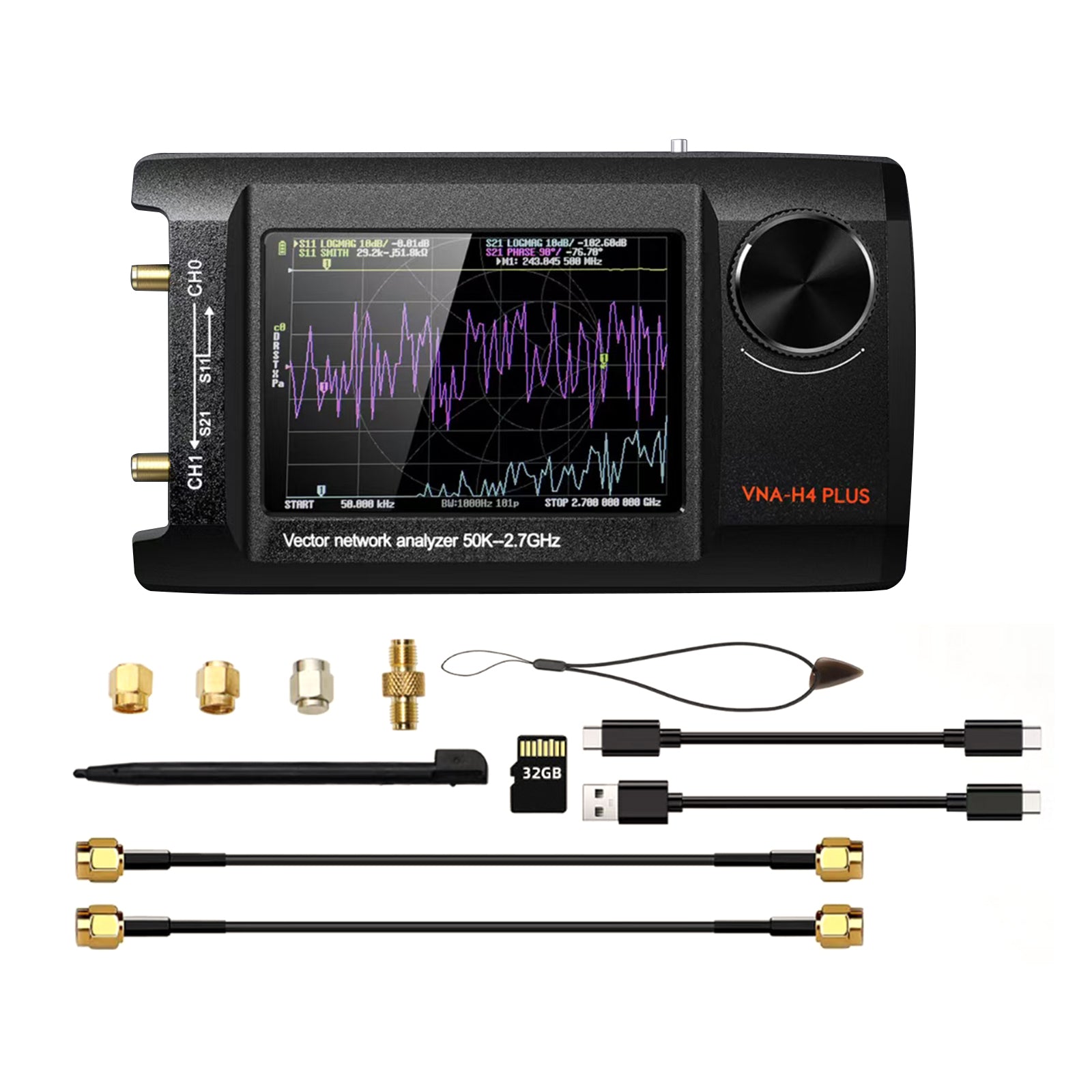 4 inch verbeterde NanoVNA Plus 50 kHz-2,7 GHz draagbare vectornetwerkanalysator