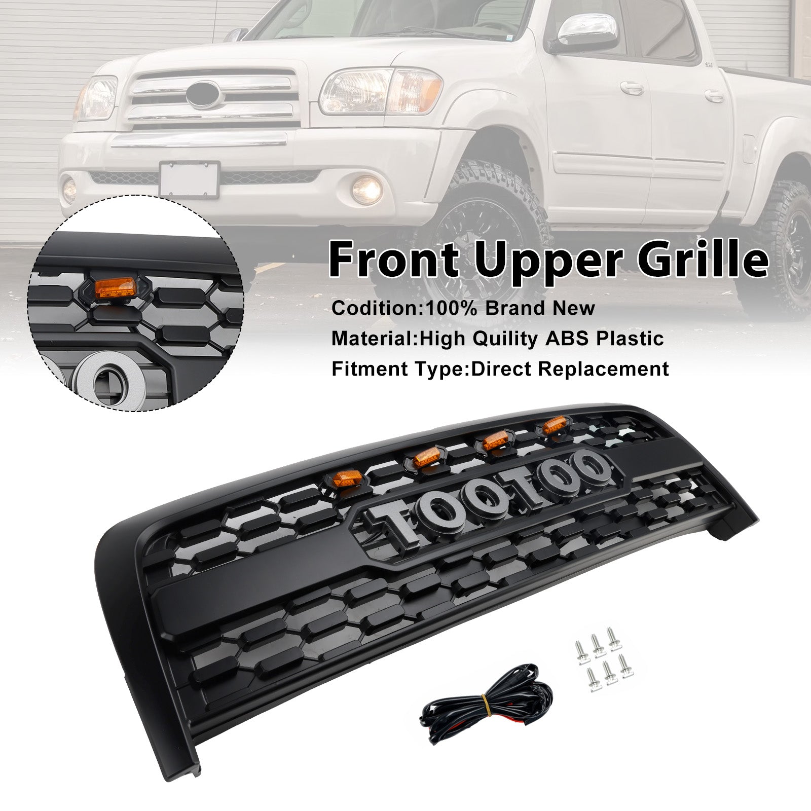 Matte Black Front Bumper Grill Grille Fit Toyota Tundra 2003-2006 W/Light