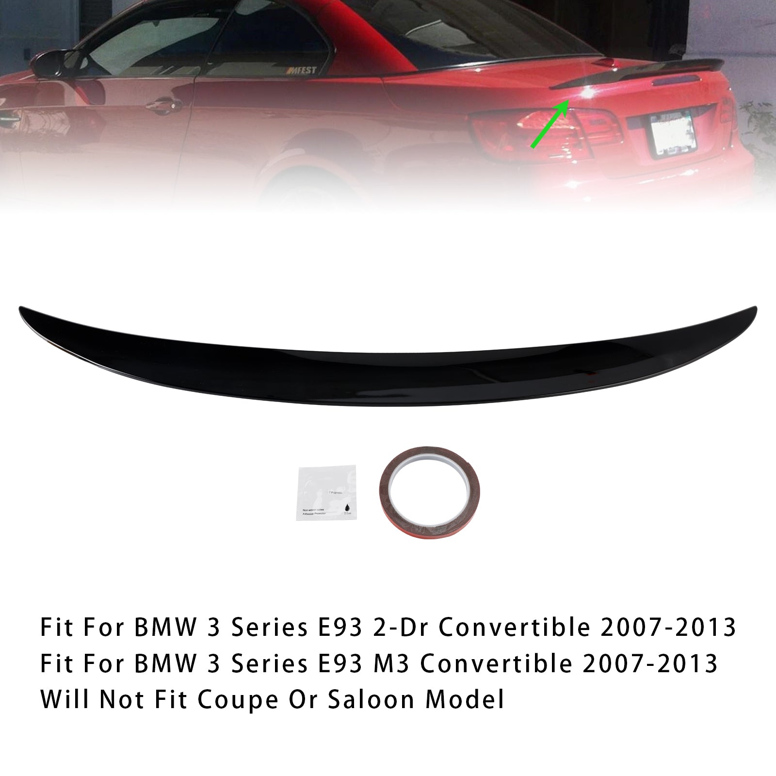 2007-2013 BMW 3 Series E93 2-Dr Convertible/ M3 Convertible Gloss Black Rear Boot Spoiler For BMW 3 Series E93 Convertible