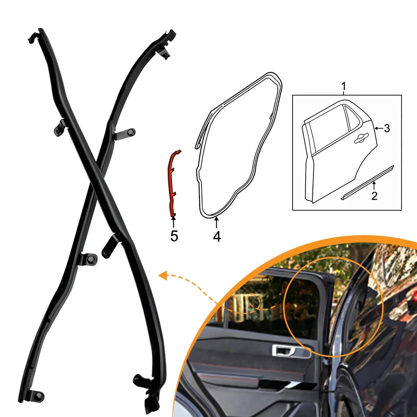 Left+Right Door Weatherstrip Seal BB5Z7825324B 25B For Ford Explorer 2011-2019