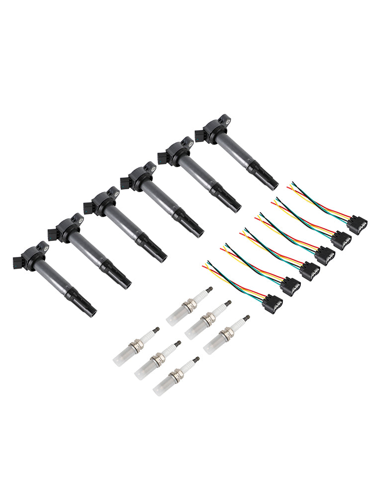 6 bobinas de ignição+conectores+plugue de ignição UF487 90919-02251 para Toyota Sienna 3.5L