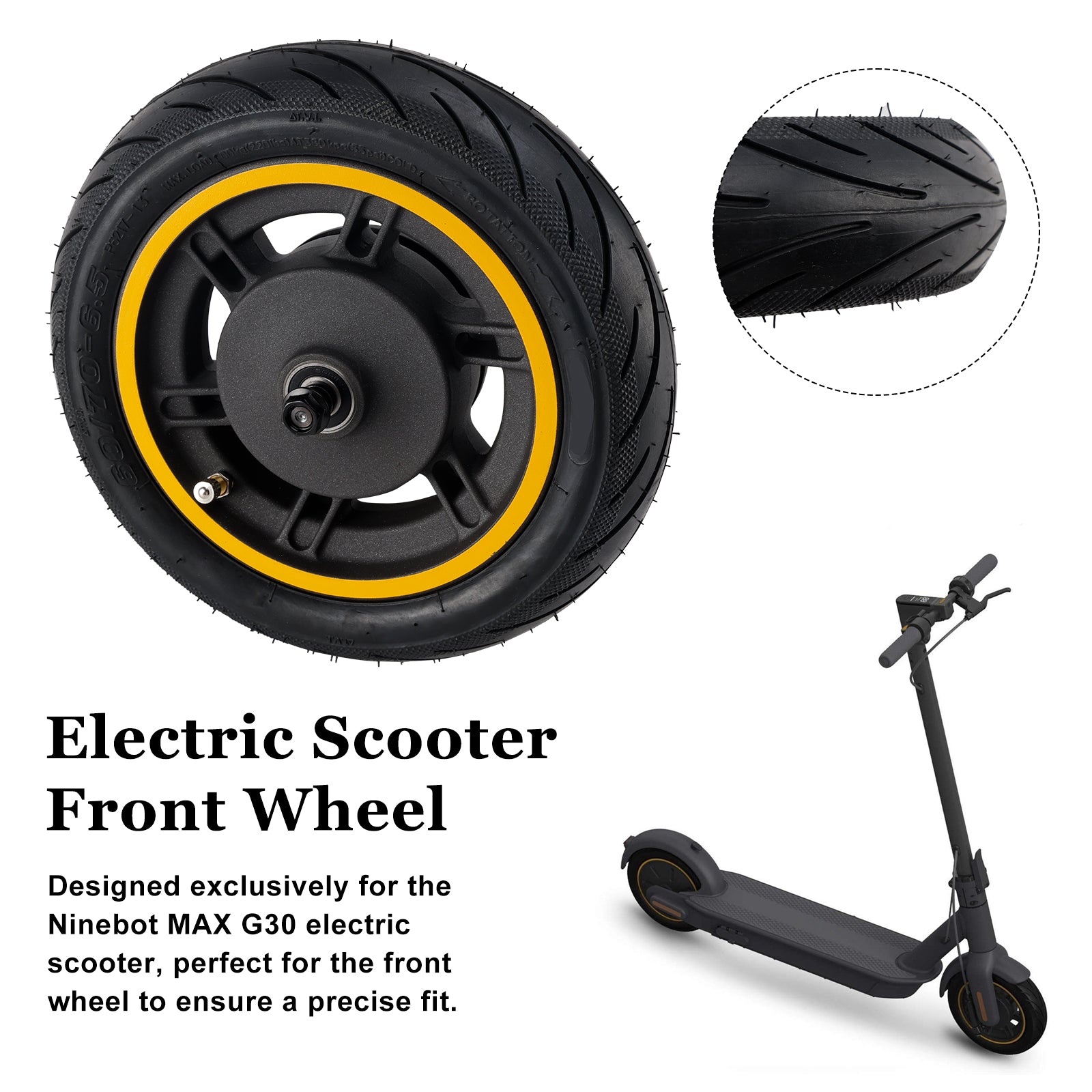 10" Roda dianteira de pneu sólido 60/70-6.5 para scooter Ninebot Max G30