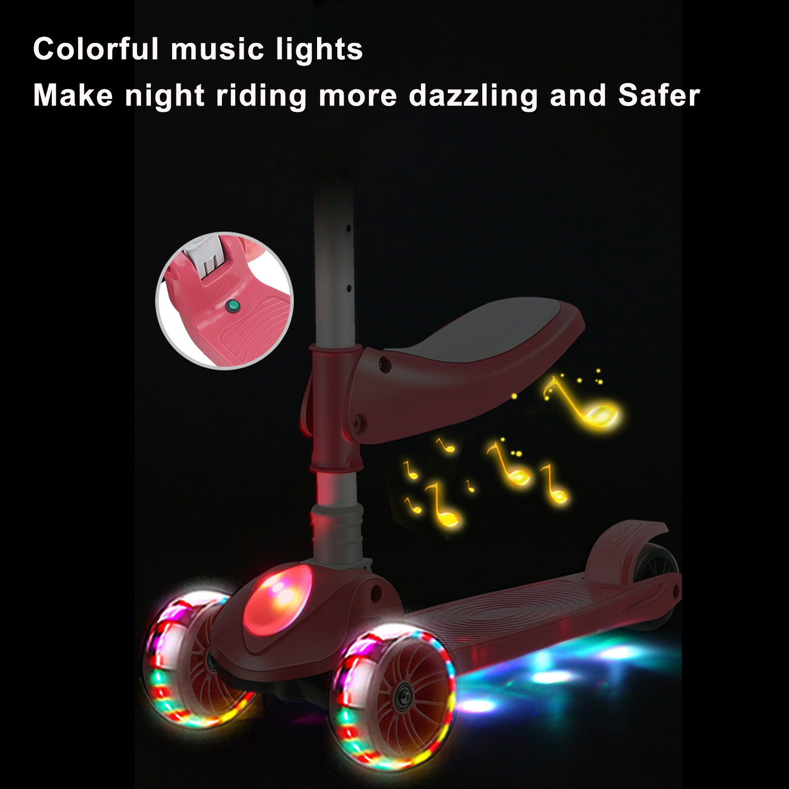 2-in-1 Kids Scooter Foldable Seat Light 3 Wheel Adjustable Folding Bar Blue