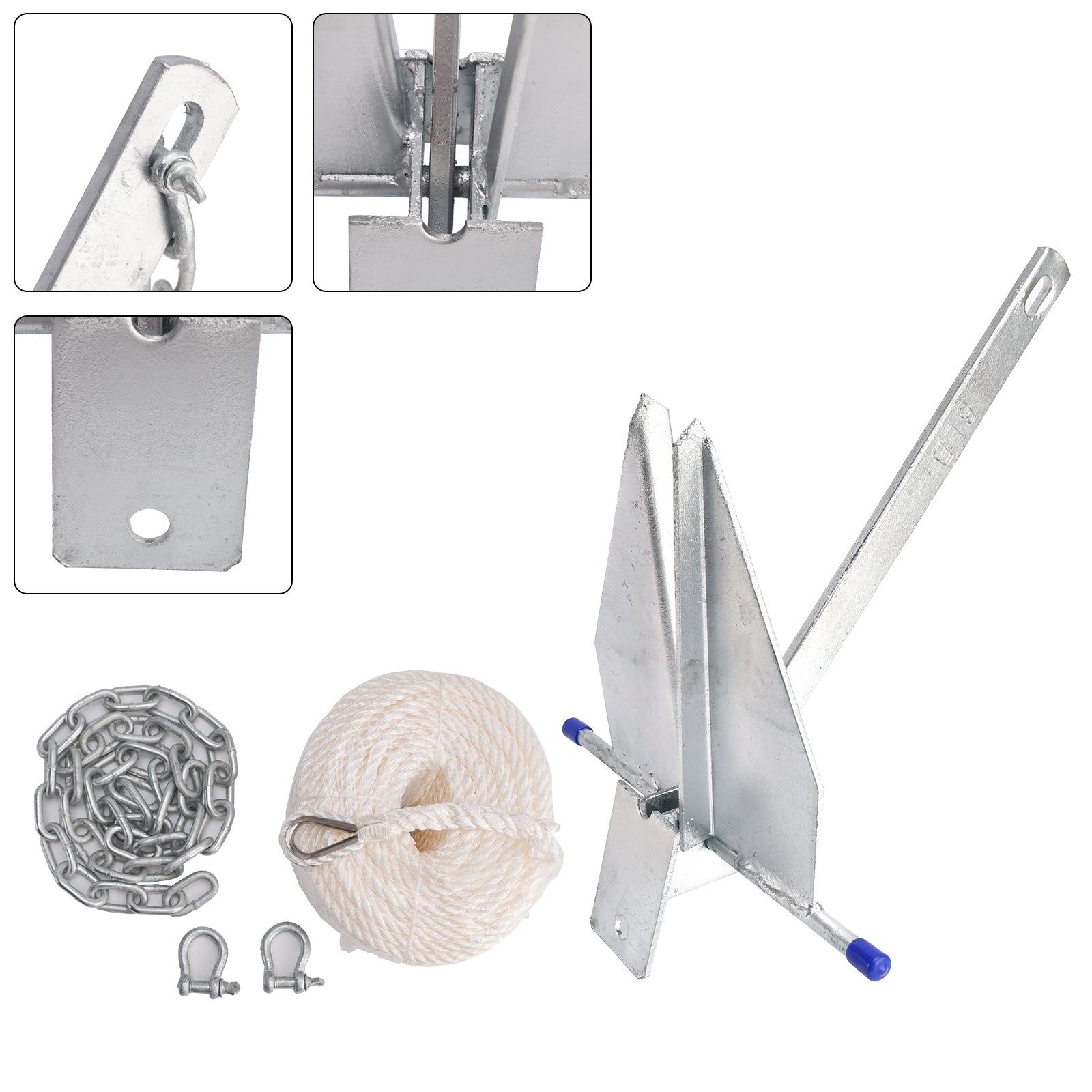 Kit gegalvaniseerd bootanker 13 lbs schuifanker & Ketting & Touw Zilver Voor Boot 13lbs