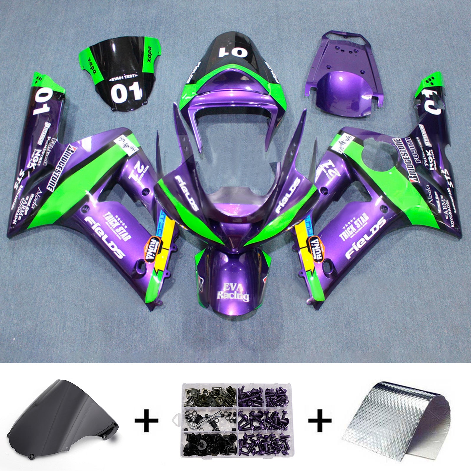 Injection Fairing Kit Bodywork Plastic ABS fit For Kawasaki ZX6R 636 2003-2004