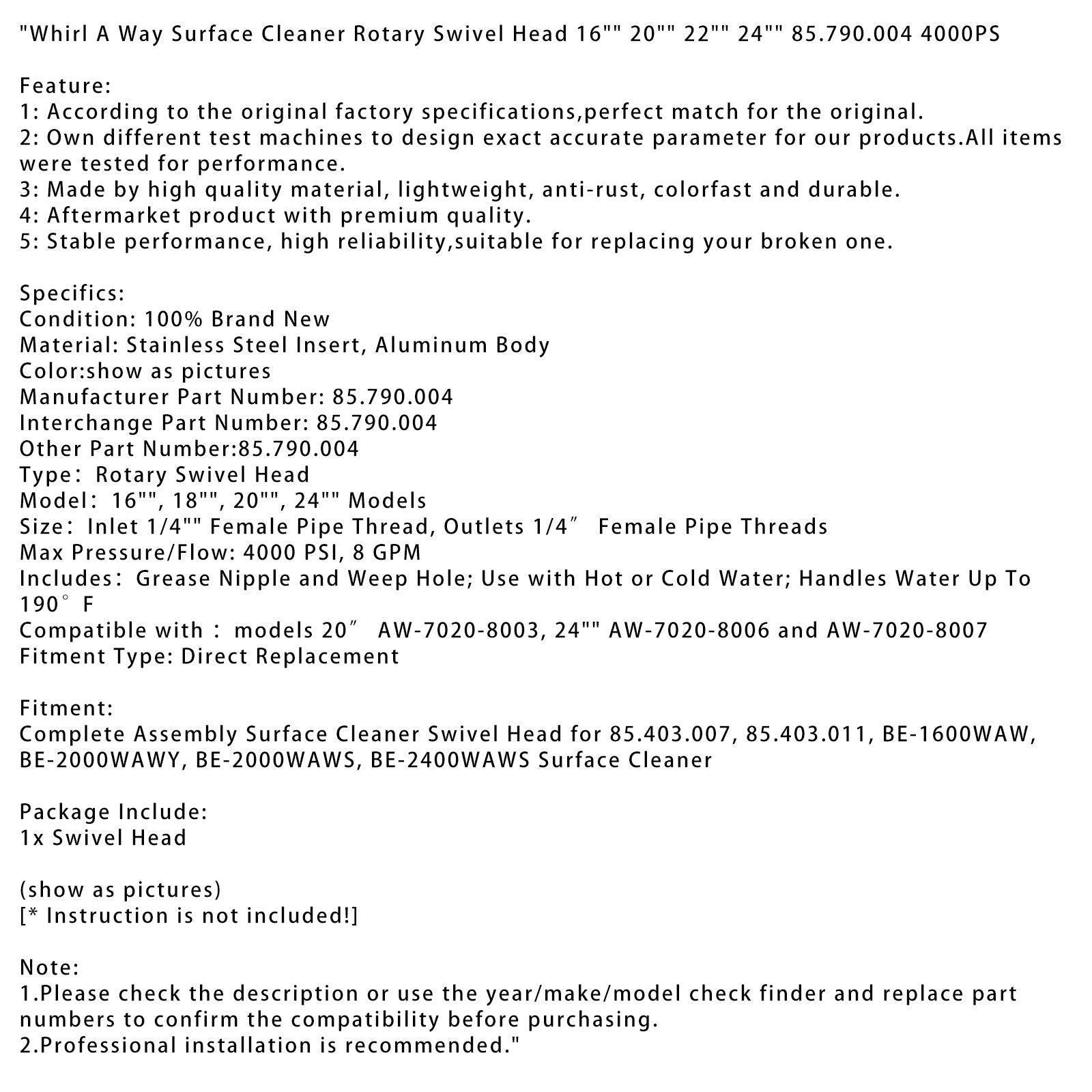 Rotačná otočná hlava čističa povrchov Whirl A Way 16" 20" 22" 24" 85.790.004 4000 PS